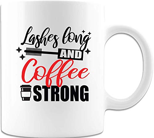 Funny Coffee Mug - Long Lashes & Strong Coffee Design - Perfect for Office, Home & Gifts
