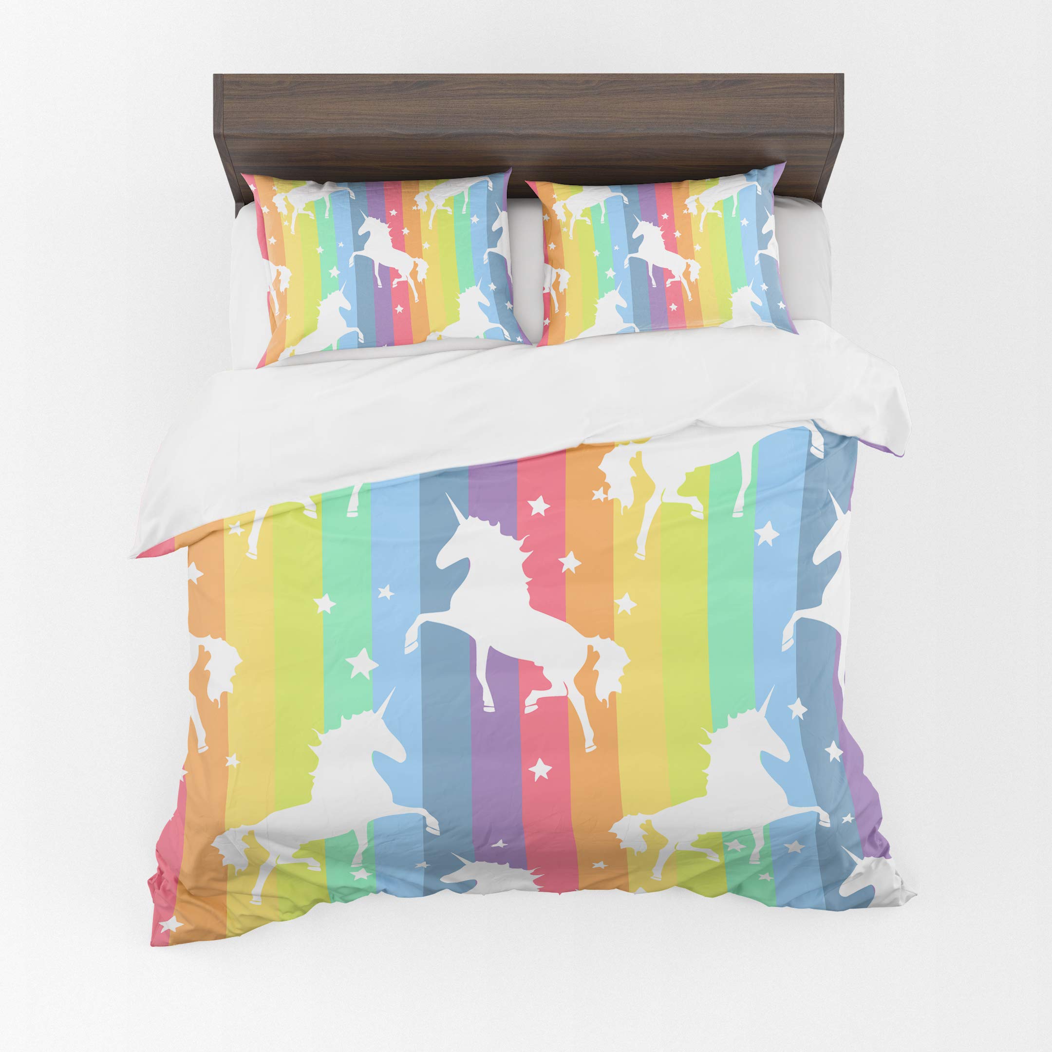 Rainbow Unicorn Duvet Cover Set - Twin Size Bedding with 1 Pillowcase | Soft Cotton Unicorn Print Duvet Cover for Kids & Teens | Fun Rainbow Decor for Girls Bedroom, Birthday Gift & LGBTQ+ Pride Room Decor