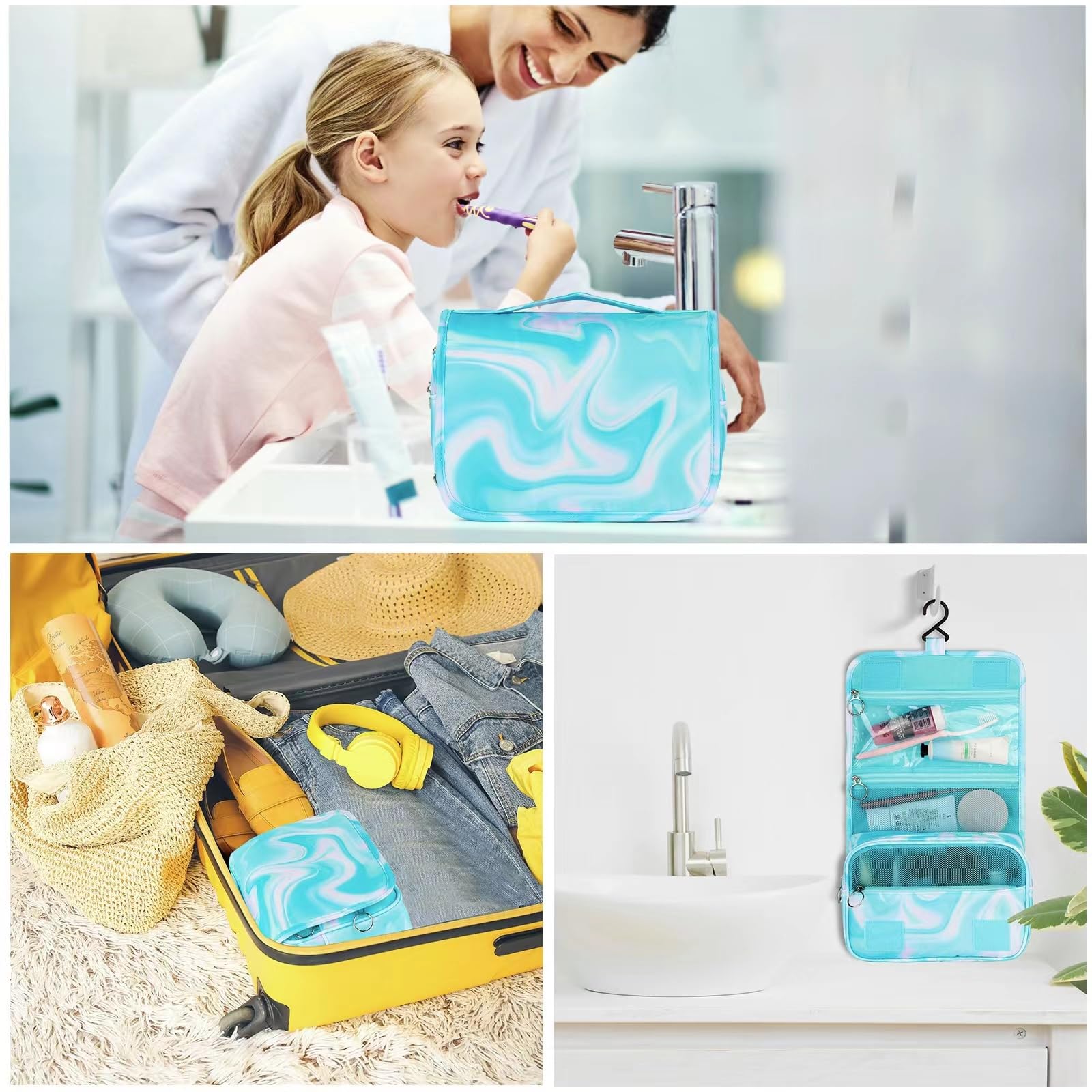 Teal Waterproof Travel Toiletry Bag for Girls - Makeup & Cosmetic Organizer for Teens - Perfect for Travel & Gym