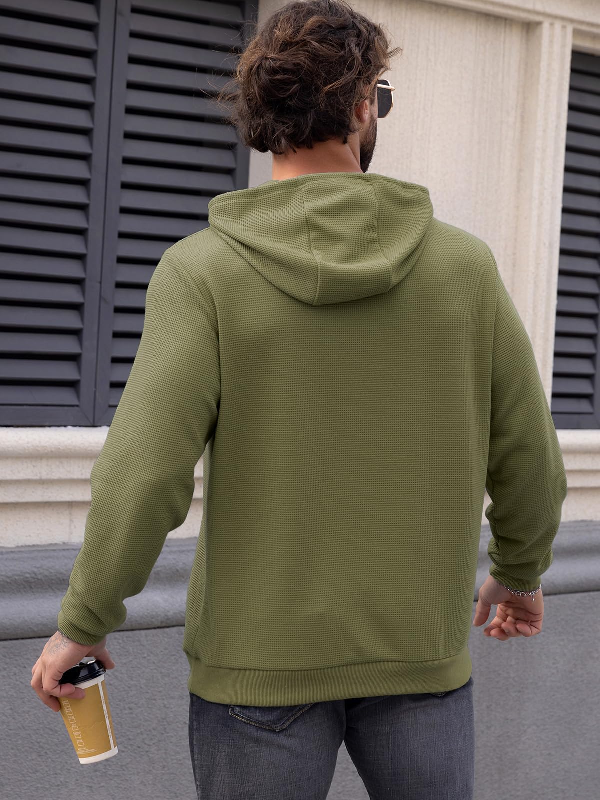 MANSDOUR Men's Casual Long Sleeve Waffle Knit Hoodie with Drawstring & Pocket - Warm Pullover Sweatshirt for Outdoor Activities, Streetwear & Lounge Wear