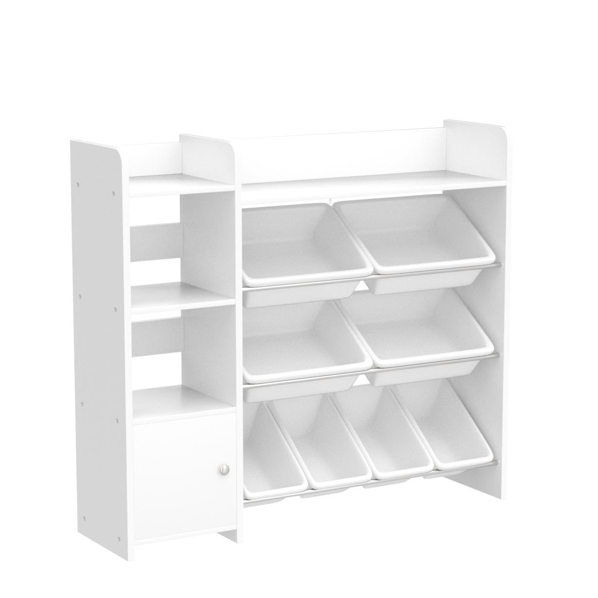 Kids Toy Storage Organizer with 8 White Bins & Shelf - Space-Saving Playroom Organization Solution for Toys, Books & Games - Perfect for Bedrooms, Daycares & Play Areas