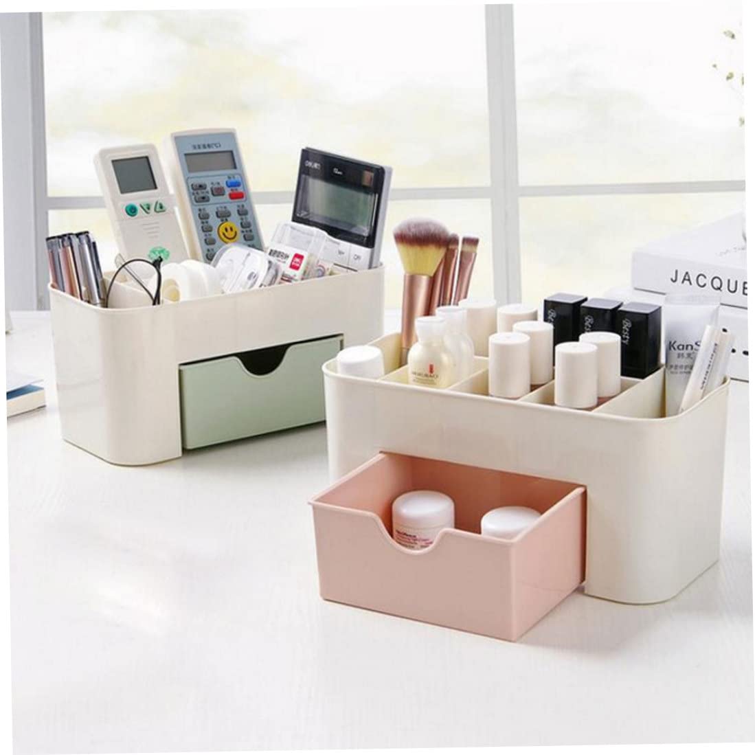 Stackable Makeup Organizer with Drawers - Pink Cosmetic Storage for Vanity Table, Bathroom Countertop & Office Desk - Perfect for Organizing Makeup, Jewelry, Pens & More