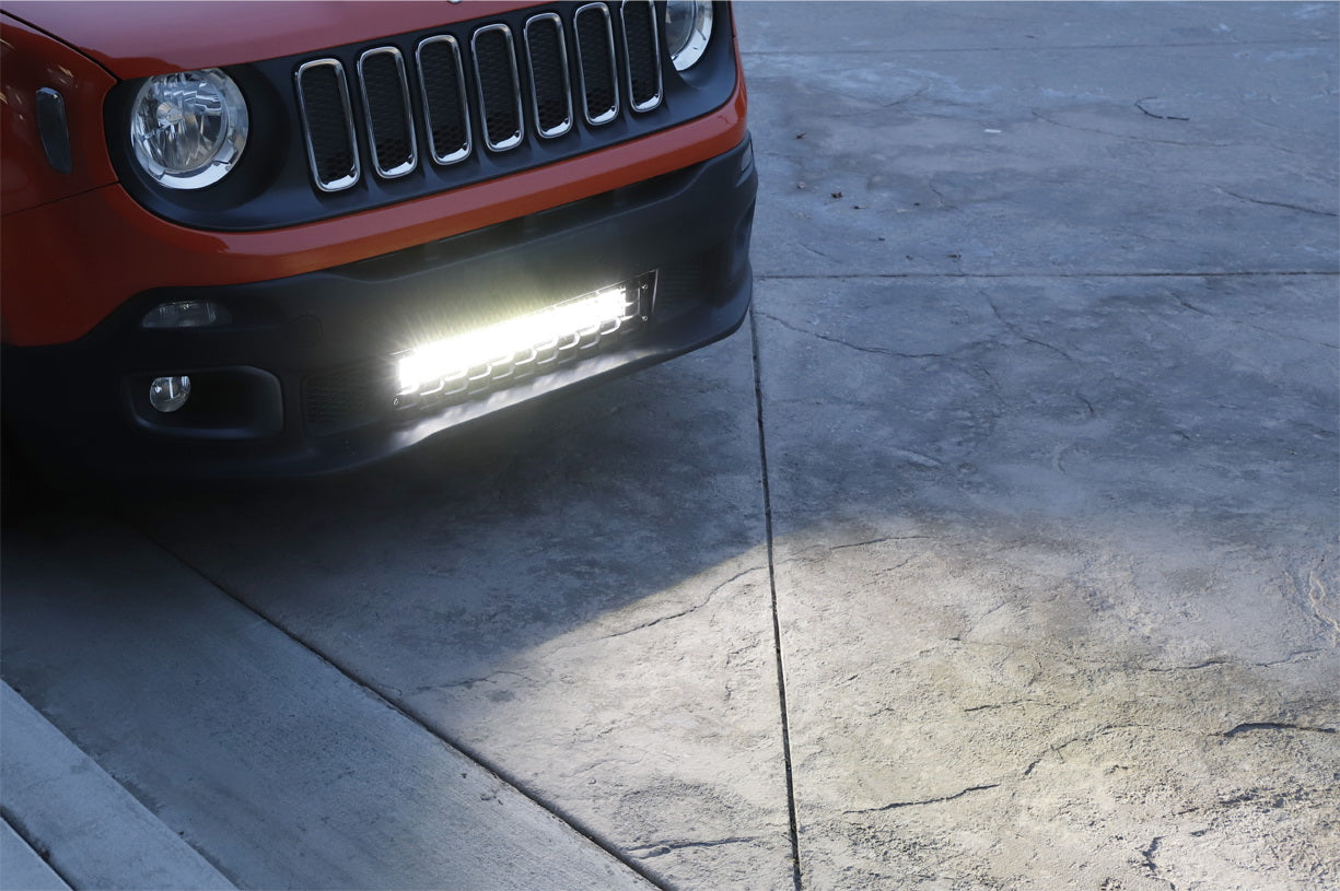 120W LED Light Bar with Behind Grille Mounts & Wiring Kit - Compatible with 2015+ Jeep Renegade - Off-Road, Camping, Night Driving & Emergency Lighting