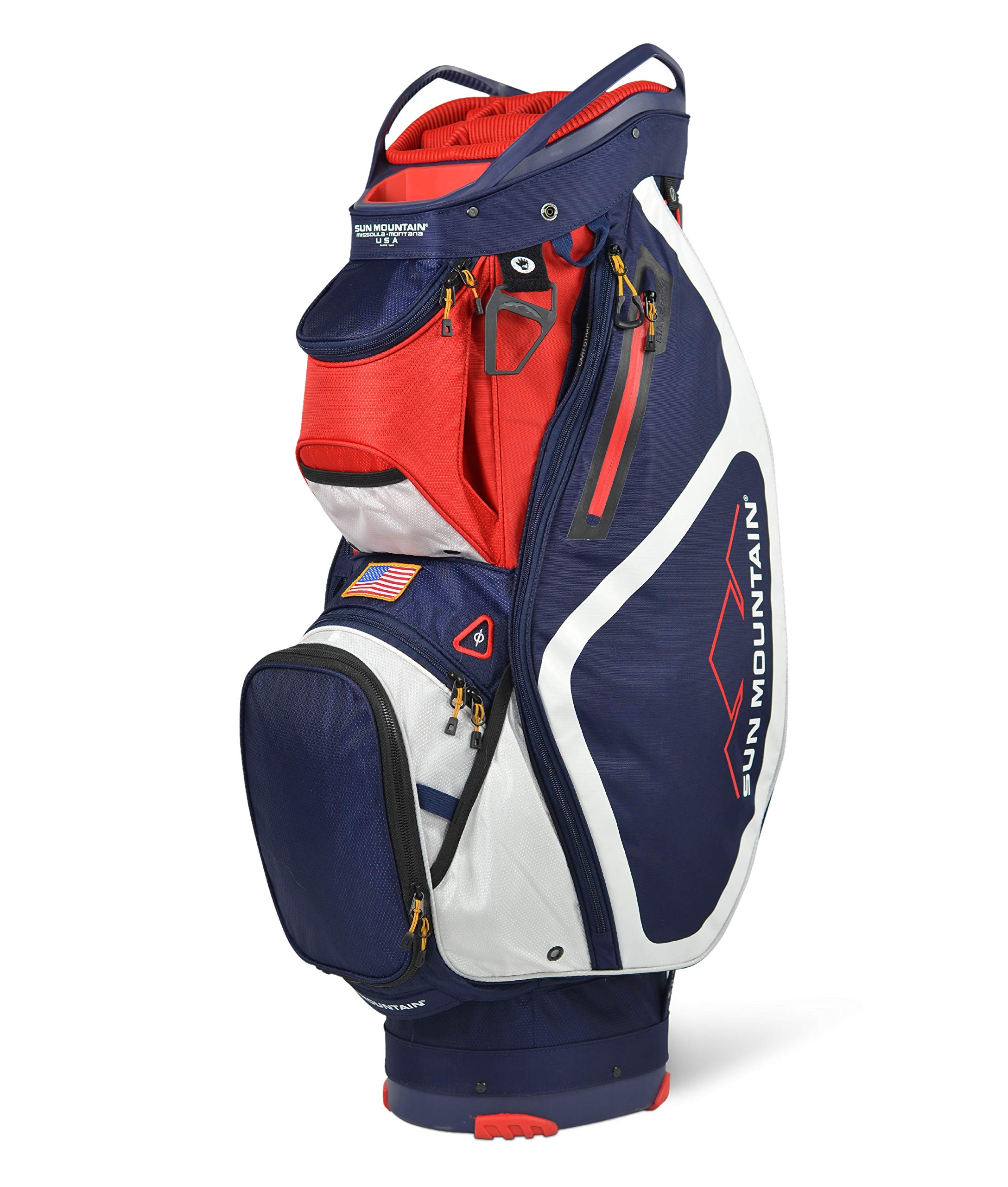 Sun Mountain 2021 Maverick Golf Cart Bag - Lightweight Waterproof Golf Stand Bag with 14-Way Divider (Navy/White/Red) - Perfect for Golfers & Country Club Use