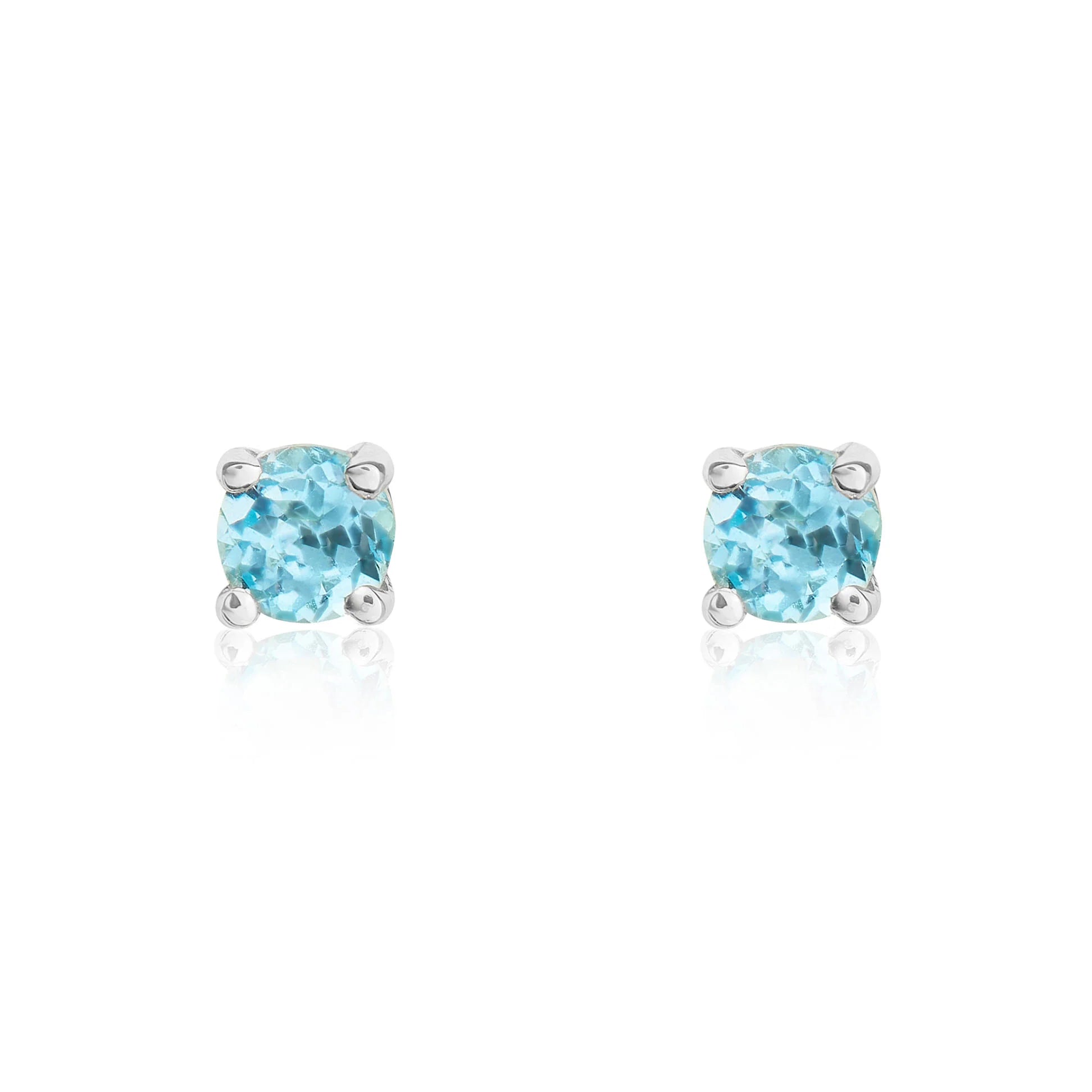 9ct White Gold Swiss Blue Topaz 3mm Round 4 Claw Stud Earrings for Women - Elegant Everyday Jewelry Gift for Birthday, Anniversary & Special Occasions