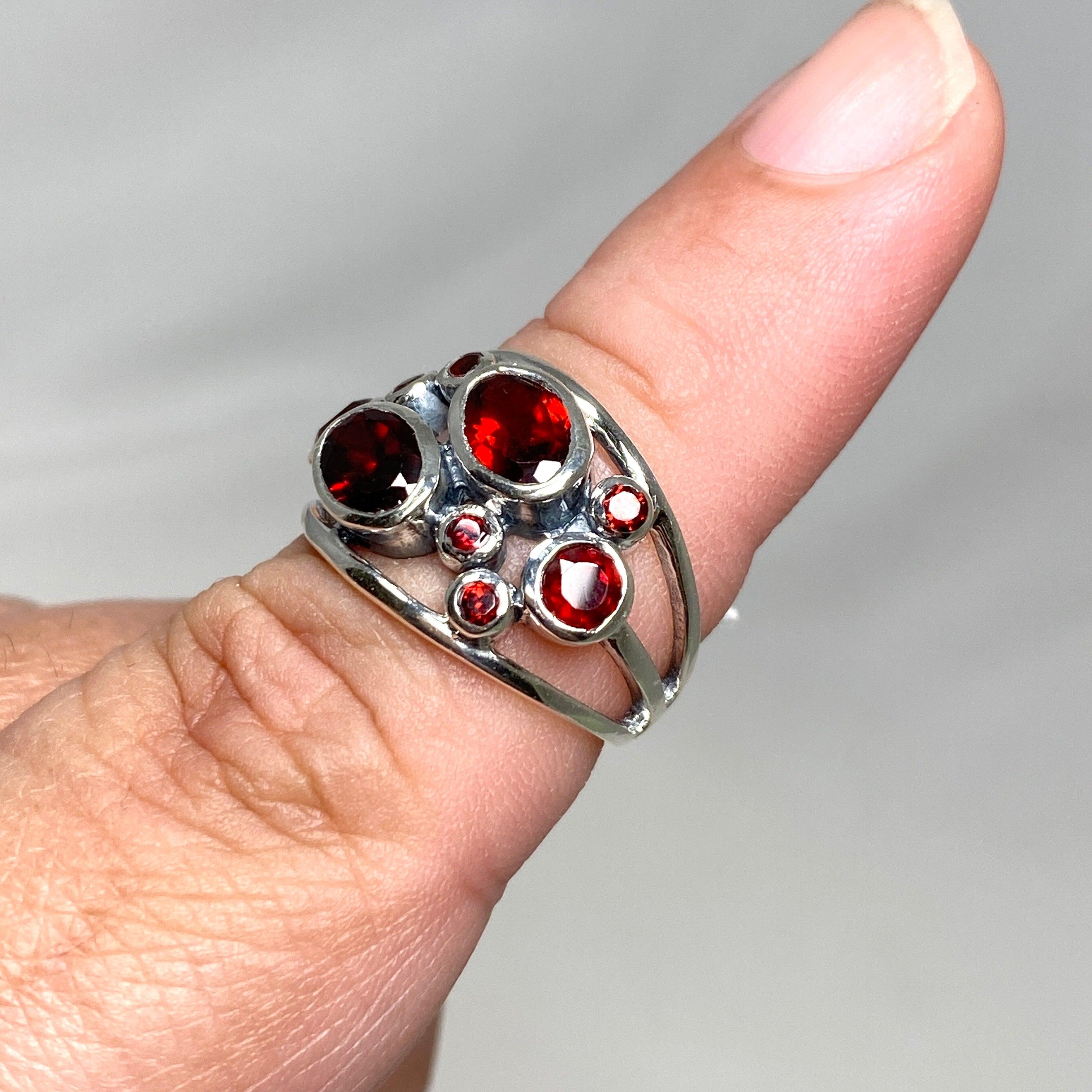 Garnet Faceted Multistone Gemstone Ring R3787 - Elegant Jewelry for Women, Perfect for Weddings, Parties & Special Occasions