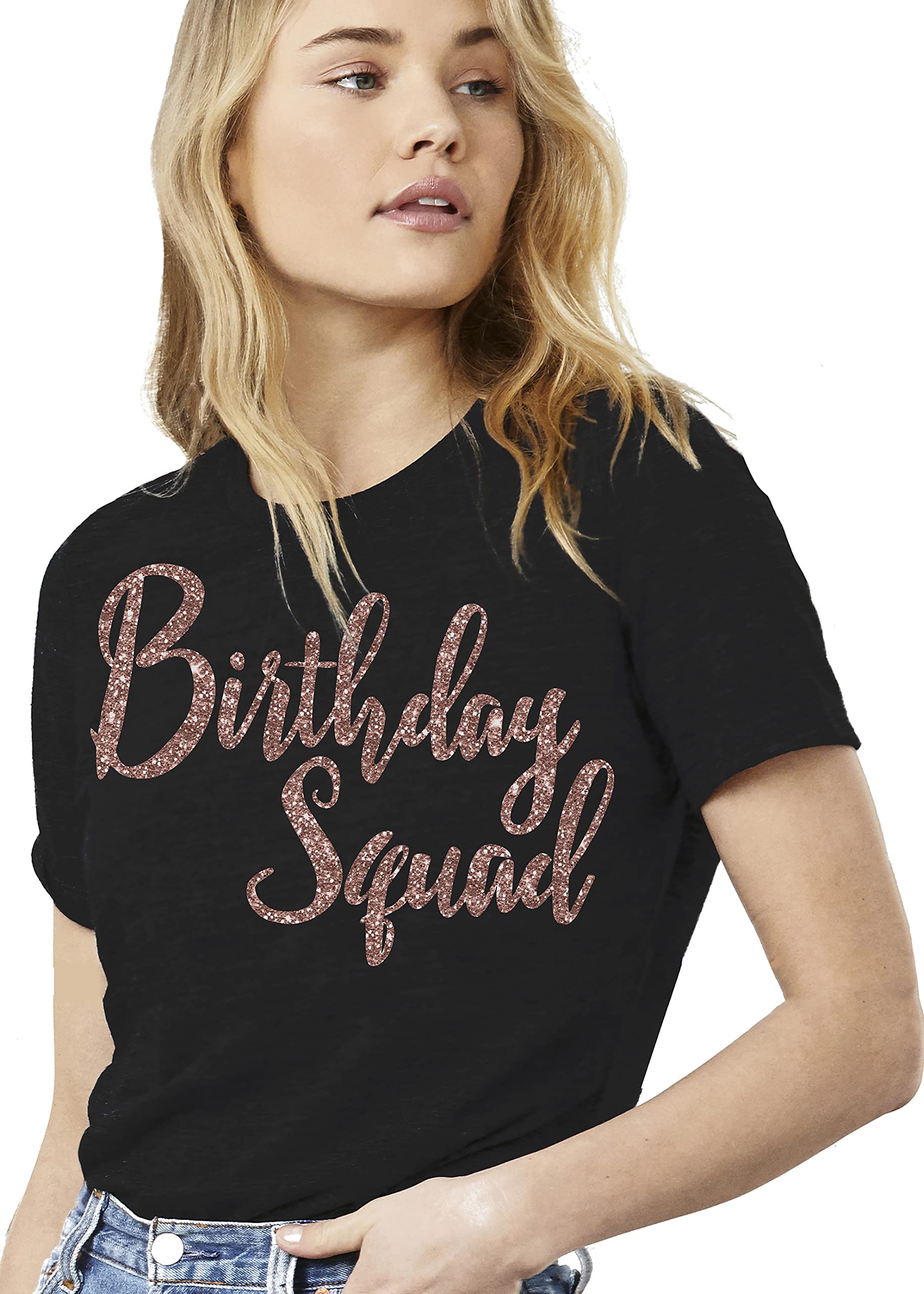 Birthday Squad T-Shirt for Women - Rose Gold Birthday Girl Top | Fun Party Outfit for Girls' Night Out & Celebrations