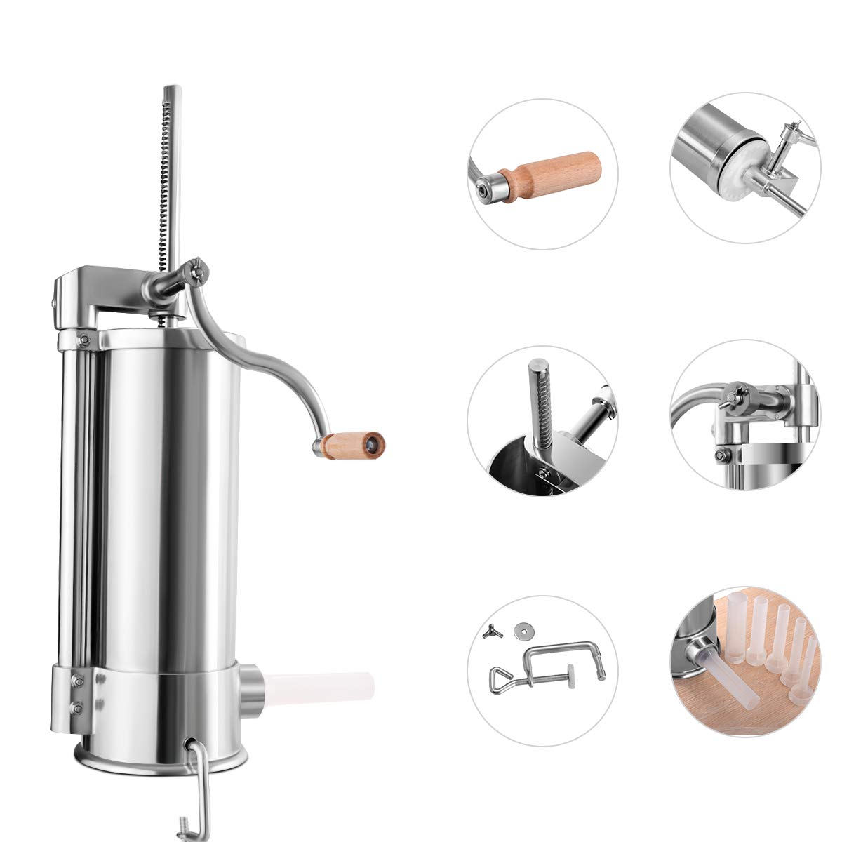 GIANTEX Manual Sausage Stuffer, Stainless Steel Sausage Maker with Table Clamp & 4 Different Filling Tubes for Home Kitchen, Restaurant, Butcher Shop - Perfect for Making Homemade Sausages, Ground Meat, and Jerky (6L Capacity)
