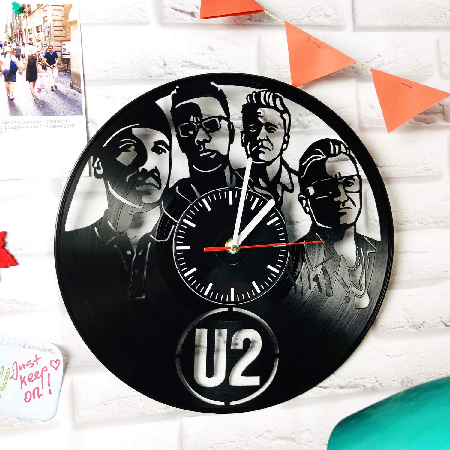 U2 Vinyl Record Wall Clock - Handmade Silent Non-Ticking Wall Art for Home & Office Decor - Perfect Gift for Boss, Dad, Mom, Boy or Girl - Great for Living Room, Bedroom, Study or Music Lover's Space