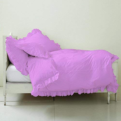 Luxury 100% Cotton Duvet Cover Set with Frilled Corner Ruffles - 800 Thread Count 5-Piece Comforter Cover with Corner Ties & 4 Pillow Shams (Twin/Twin XL, Lavender) - Perfect for Master Bedrooms, Guest Rooms & Cozy Home Decor