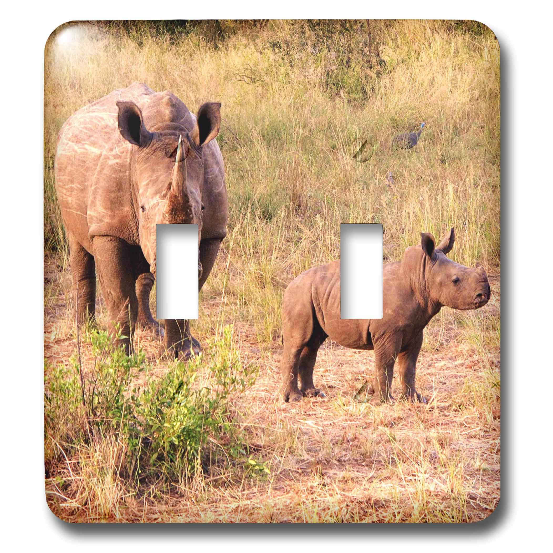 3D Rose Mama and Baby Rhinos in The Wild Toggle Switch - Decorative Rocker Switch Cover for Bedroom, Nursery, Kids Room, Office (Style lsp_44775_2)