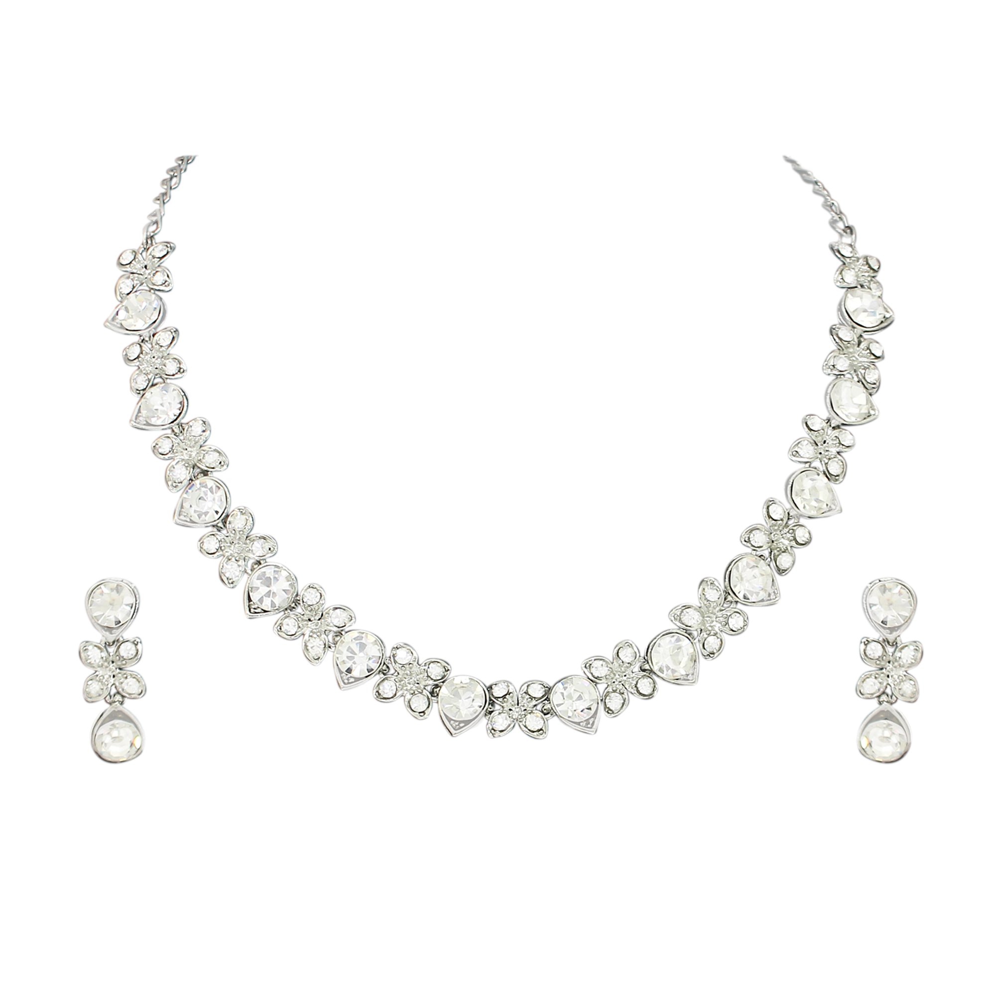 Atasi International Princess Style AD Crystal & Stone Necklace with Earrings Jewelry Set for Women & Girls - Elegant Wedding Jewelry, Party & Festival Accessories - Perfect for Bridal, Prom, Anniversary & Special Occasions