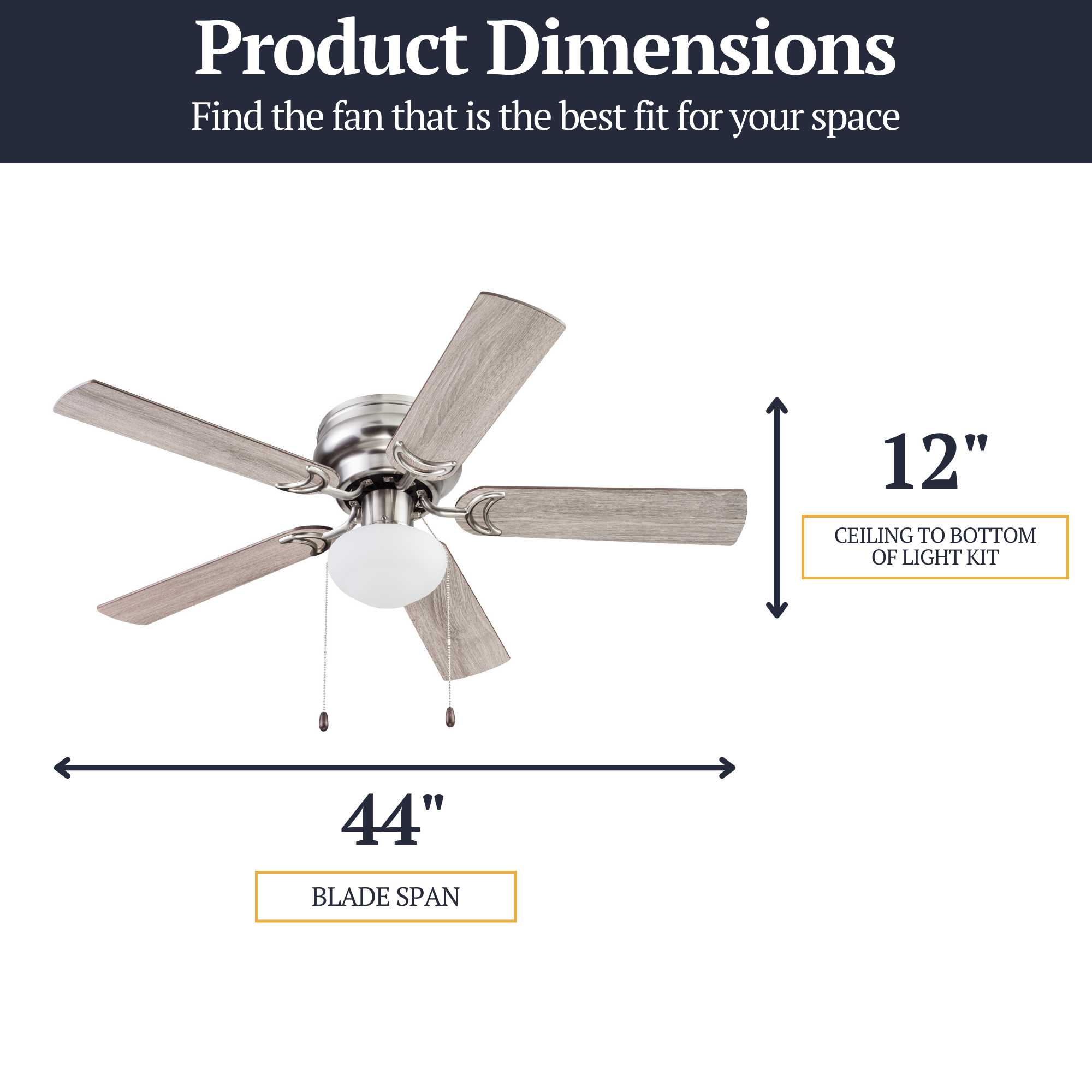44 Inch Alvina Ceiling Fan with Pull Chain in Satin Nickel Finish - Perfect for Living Room, Bedroom, and Outdoor Spaces