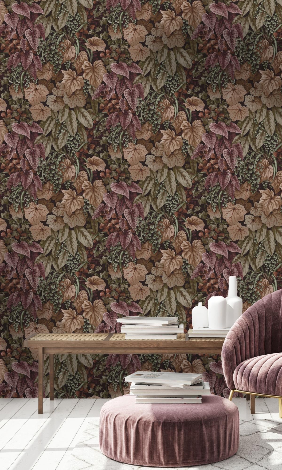 Crimson Bold Living Walls Botanical Wallpaper R7543 - Nature-Inspired Peel & Stick Wallpaper for Home Decor, Bedroom, Living Room, Office