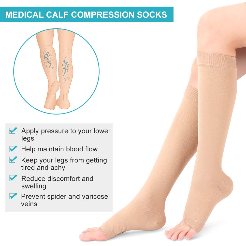 **20-30 mmHg Open Toe Compression Socks for Men & Women – Graduated Support Knee High Sleeves for Travel, Pregnancy, Work & Varicose Veins Relief – Ideal for Long Flights, Nursing & Active Lifestyles (M-Skin)**