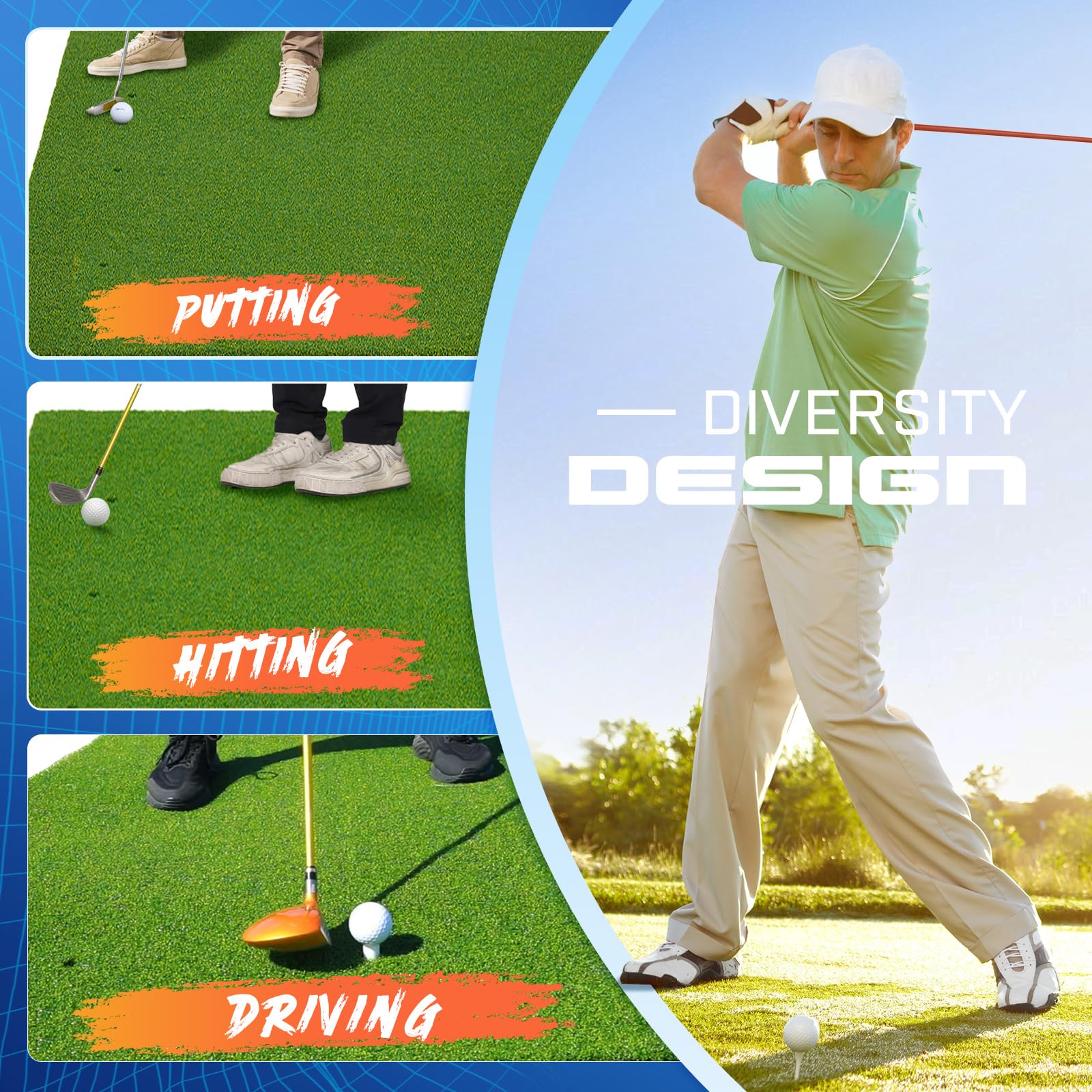Premium 6-in-1 Golf Practice Mat - 5x4ft Thickened Turf Hitting Mat for Indoor & Outdoor Use - Perfect for Swing Training, Chipping, Driving - Ideal for Backyard, Garage, or Home Golf Setup