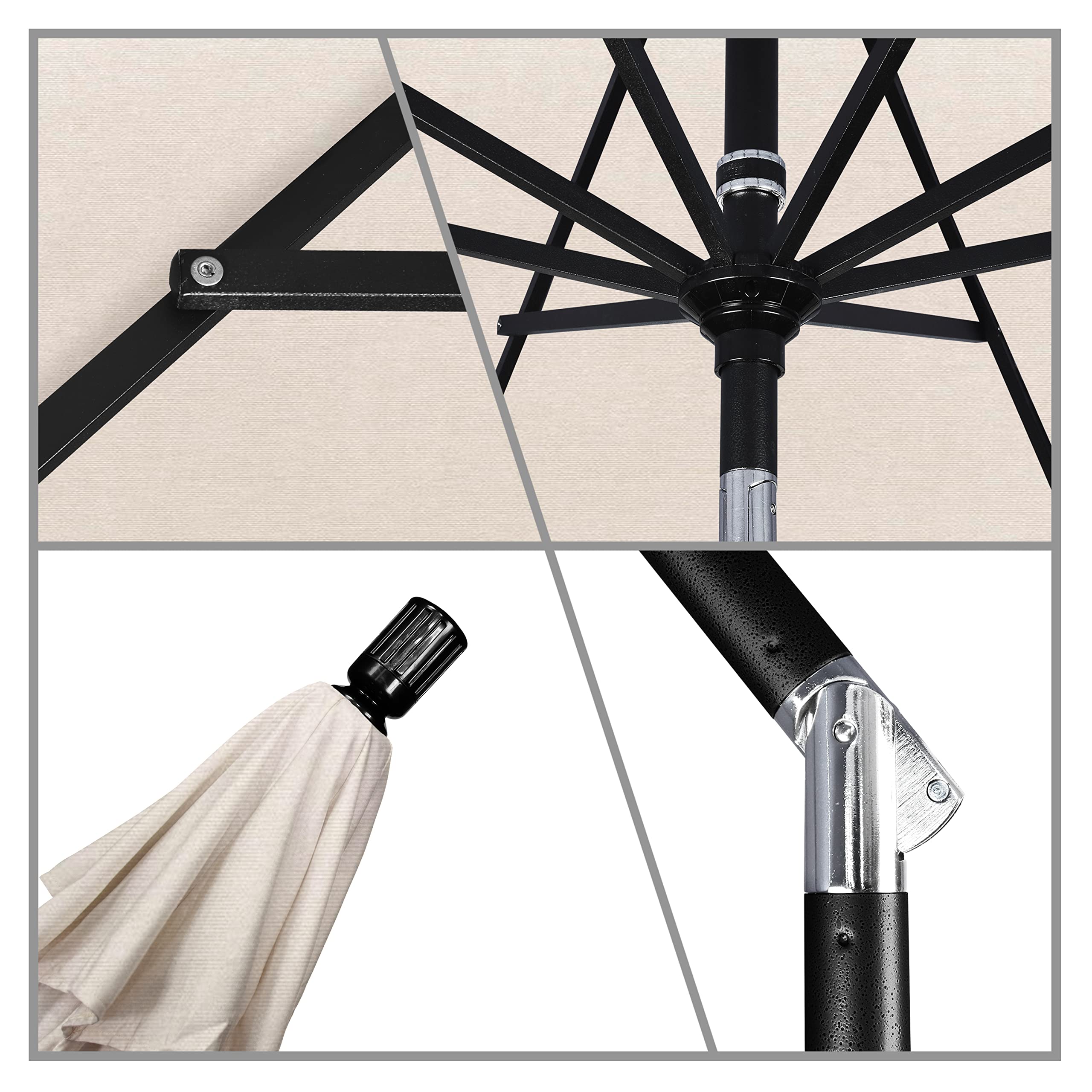 11' Aluminum Market Umbrella with Crank Lift & Tilt - Black Pole for Outdoor Dining & Patio