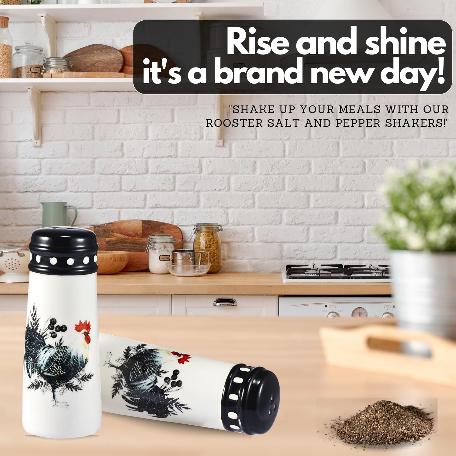 **Rooster Salt and Pepper Shakers Set - Farmhouse Kitchen Decor, Rustic Country Cockerel Seasoning Bottles for Cooking & Dining | Unique Collectible Gifts for Home, Wedding, Housewarming & Farmhouse Themed Parties**
