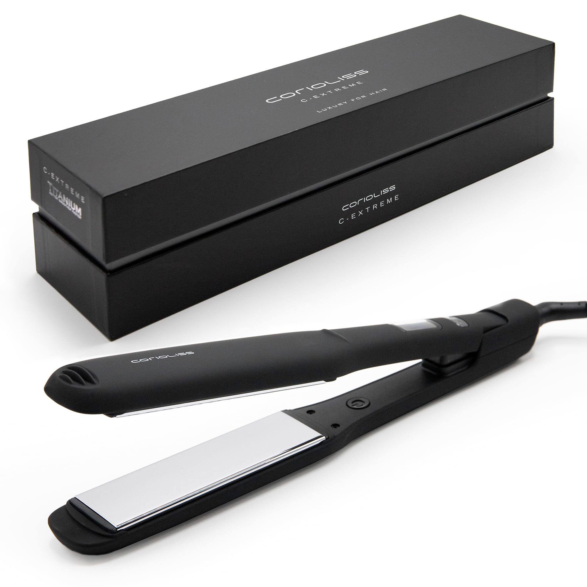 Corioliss Professional Hair Straightener for Women - Extra Wide Titanium Plates, Fast Heating Flat Iron, Black Soft Touch (C-Extreme) - Perfect for Salon-Quality Styling at Home, Travel & Everyday Use
