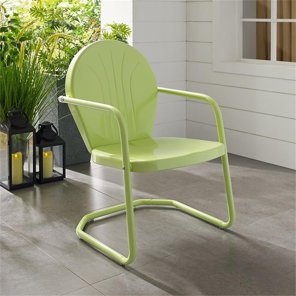 Durable Industrial Steel Metal Patio Chair with Lime Gloss Finish - Perfect for Outdoor Dining, Garden Relaxation & Poolside Lounging