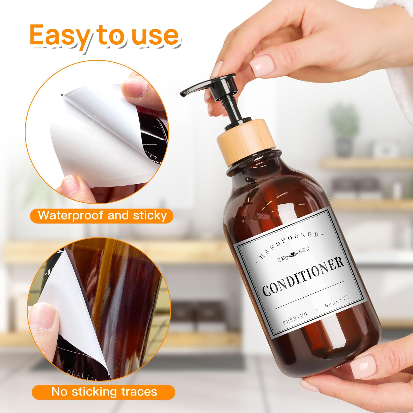 12PCS Minimalist Waterproof Bathroom Labels for Bottles - Shampoo, Conditioner, Body Wash Organizer - Perfect for Home, Gym, Travel & Spa Use