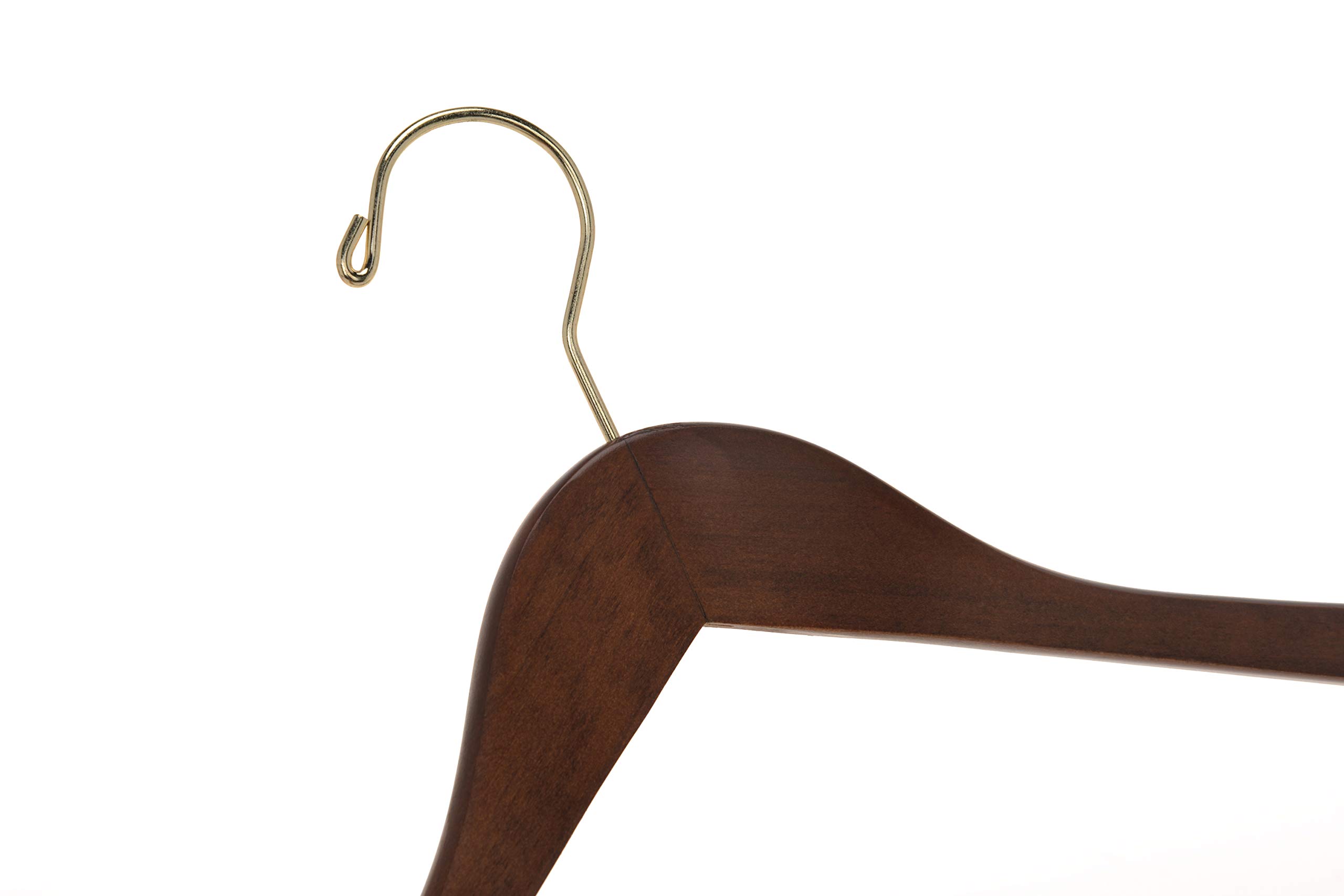 Premium Semi-Curved Wooden Suit Hangers - 10-Pack Smooth Finish Solid Wood Coat Hangers with Swivel Hook for Jackets, Pants & Dresses (Walnut - Gold Hook) - Perfect for Closet Organization & Luxury Wardrobe Storage