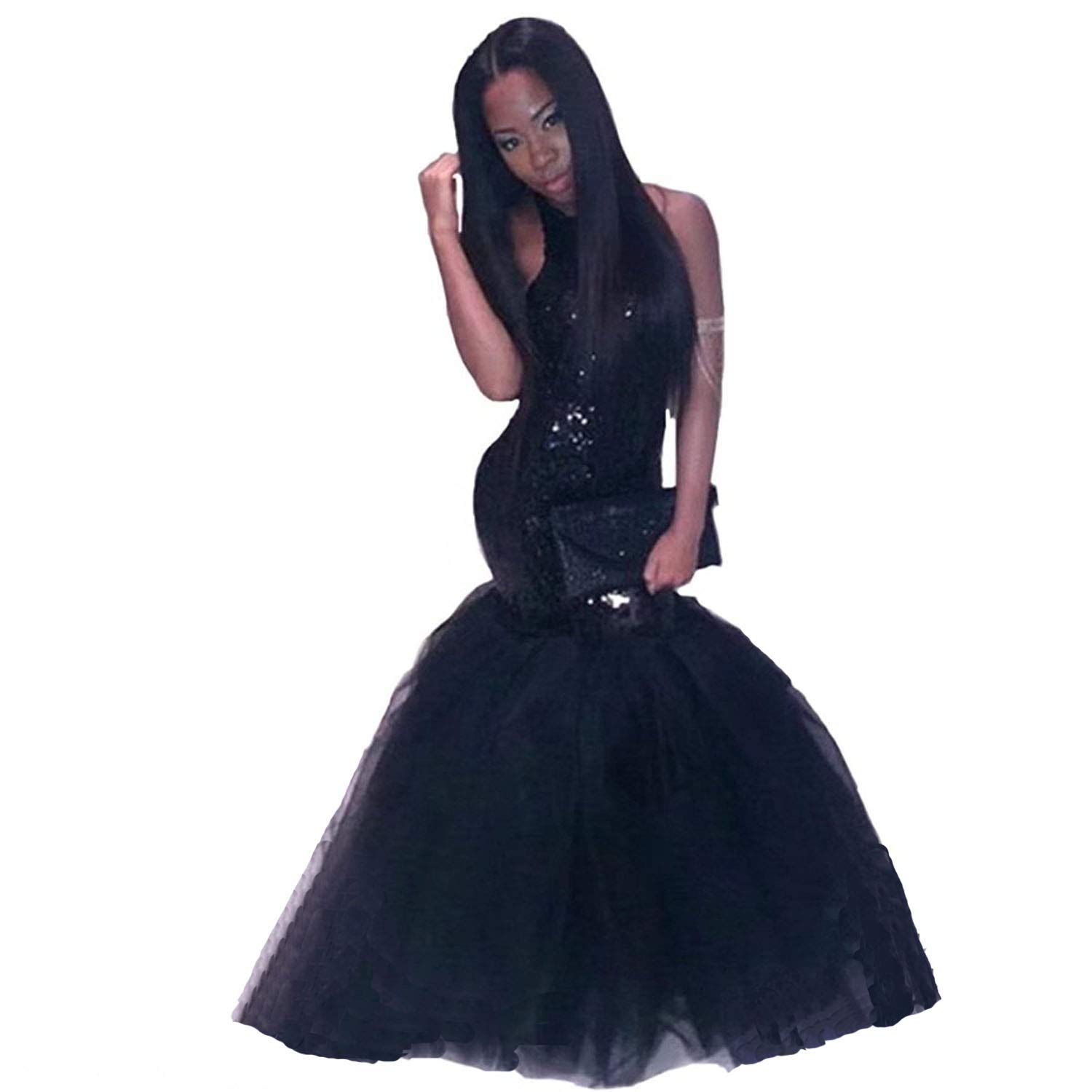 Lemai Halter Sequined Long Mermaid Tulle Backless Prom Evening Dresses for Women - Elegant Formal Gown for Homecoming, Wedding, Party & Special Occasions