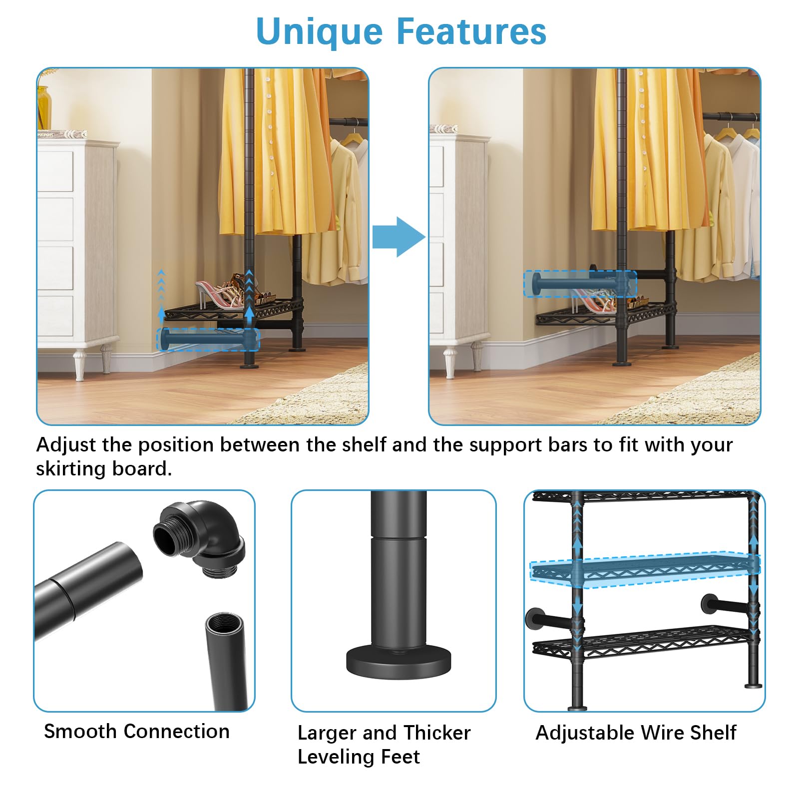 Heavy Duty Expandable Wall Mounted Garment Rack - Industrial Pipe Clothes Hanging System with Adjustable Storage for Walk-in Closet, Wardrobe & Laundry Room Organization (Black) | Perfect for Home, Retail Stores & Commercial Use