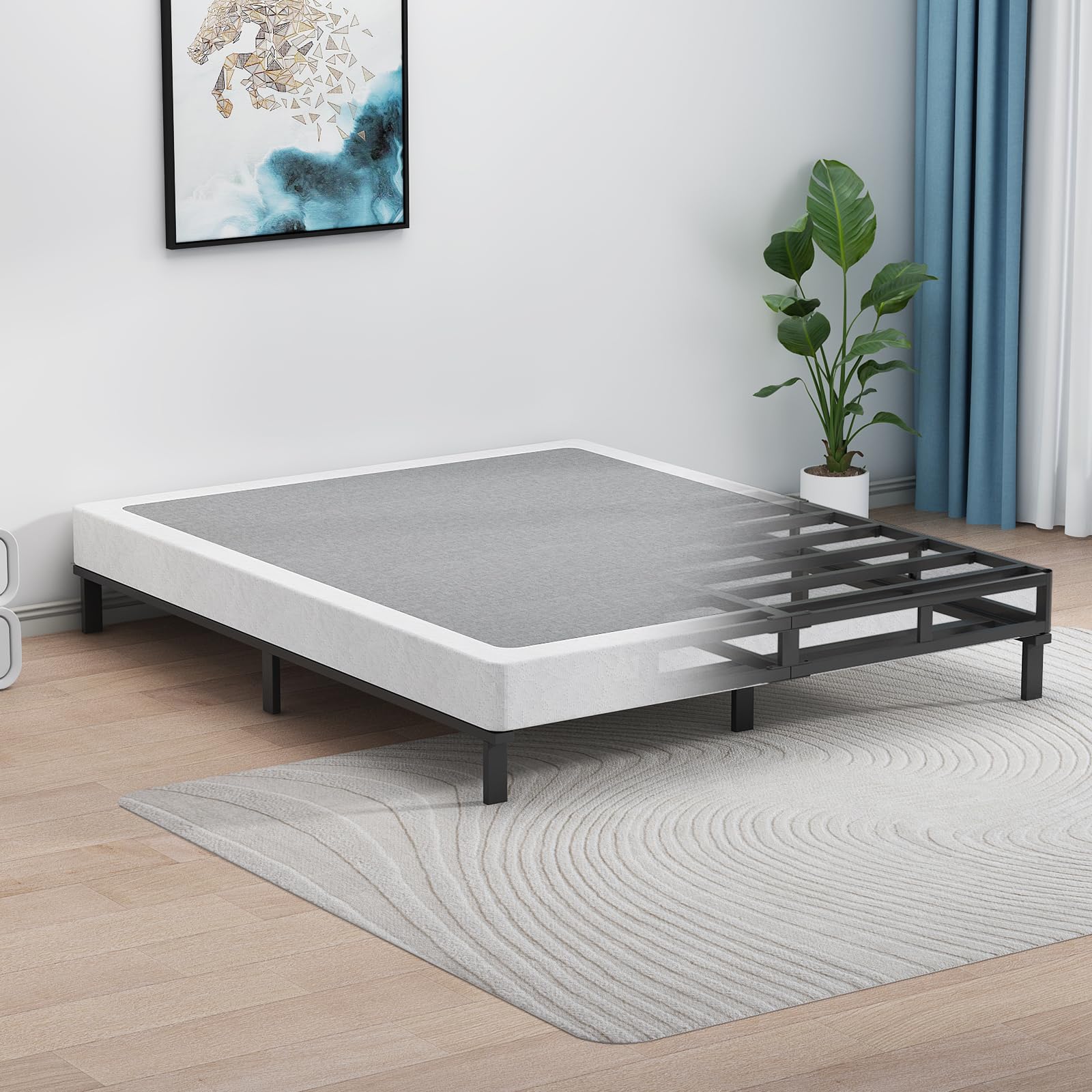 5 Inch Low Profile Box Spring for King Bed - Heavy Duty 3500lbs Metal Mattress Foundation with Easy Clean Fabric Cover | Non-Slip, Quiet, Easy Assembly | Perfect for Bedroom, Guest Room & Dorm | Box Spring Only (UOMEUR King Box Spring)