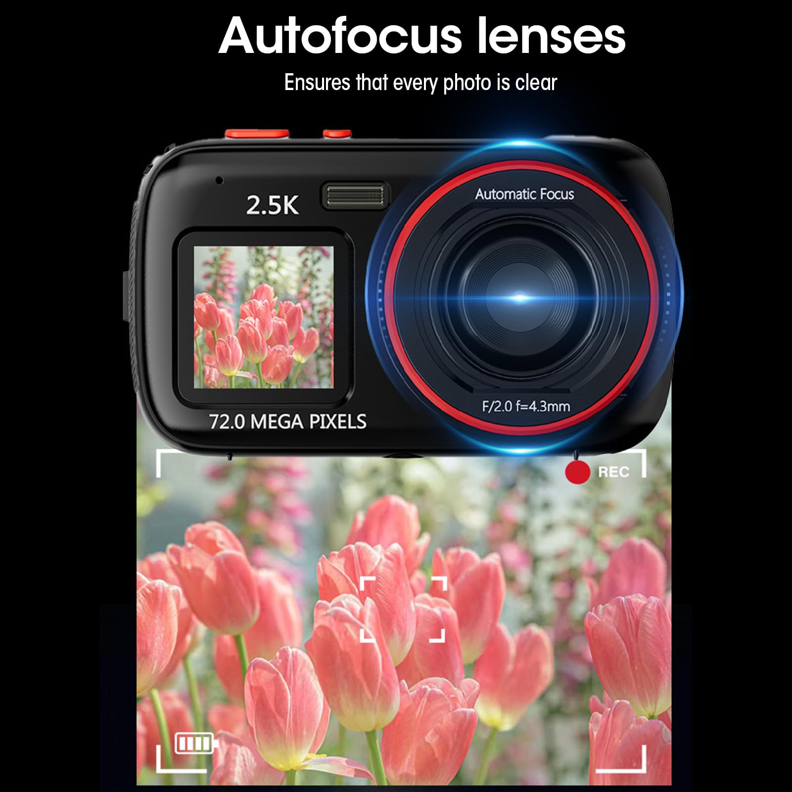 72MP Digital Camera for Photography & Vlogging - 16X Zoom Autofocus, Dual Screen Selfie Camera - Compact Point and Shoot Travel Camera for Beginners (Black) | Perfect for YouTube, TikTok, Travel & Family Moments