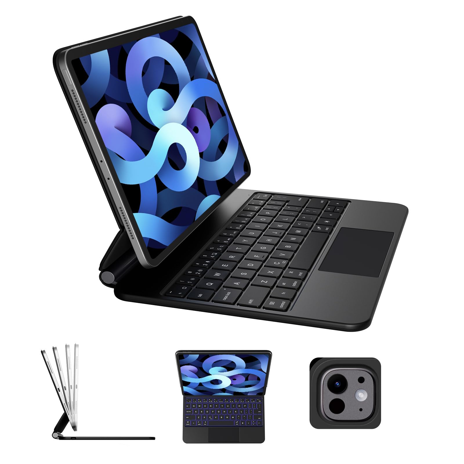 Floating Cantilever Keyboard Case for iPad Air 11'' (M3 2025/M2 2024) & iPad Pro 11'' 1-4th Gen - Slim Magic-Style Trackpad Cover with Ergonomic Typing | Compatible with iPad Air 5th/4th Gen | Lightweight 1.5lbs Black | Perfect for Work, Travel & Creative Projects