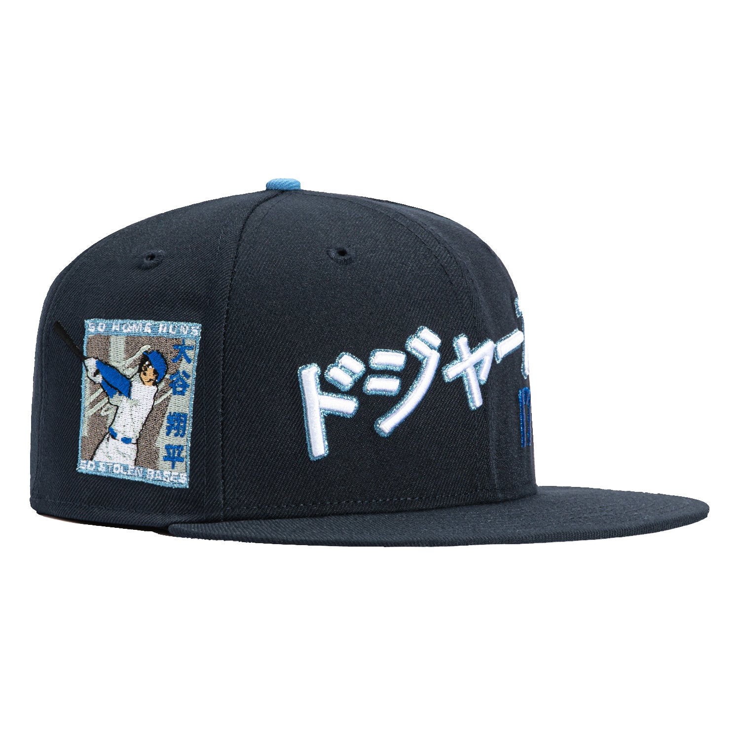 New Era 59Fifty Los Angeles Dodgers Shohei Ohtani 50/50 Patch Kanji Script Baseball Cap - Navy Blue Fitted Hat for MLB Fans & Streetwear Fashion