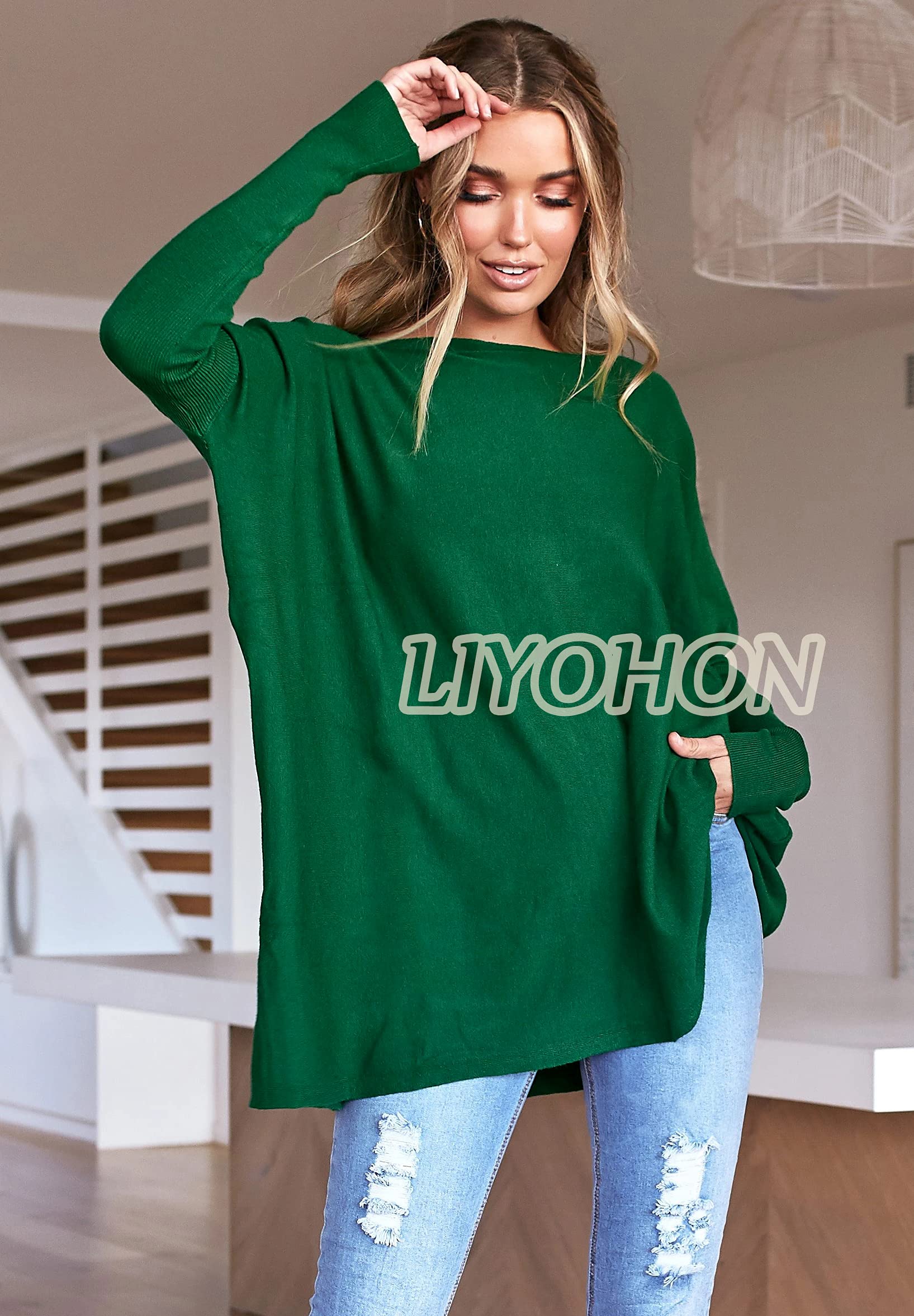 LIYOHON Women's Oversized T-Shirts - Long Sleeve Tunic Tops for Fall, Casual Dressy Sweater Tops to Wear with Leggings | Perfect for Layering, Lounge Wear & Everyday Comfort