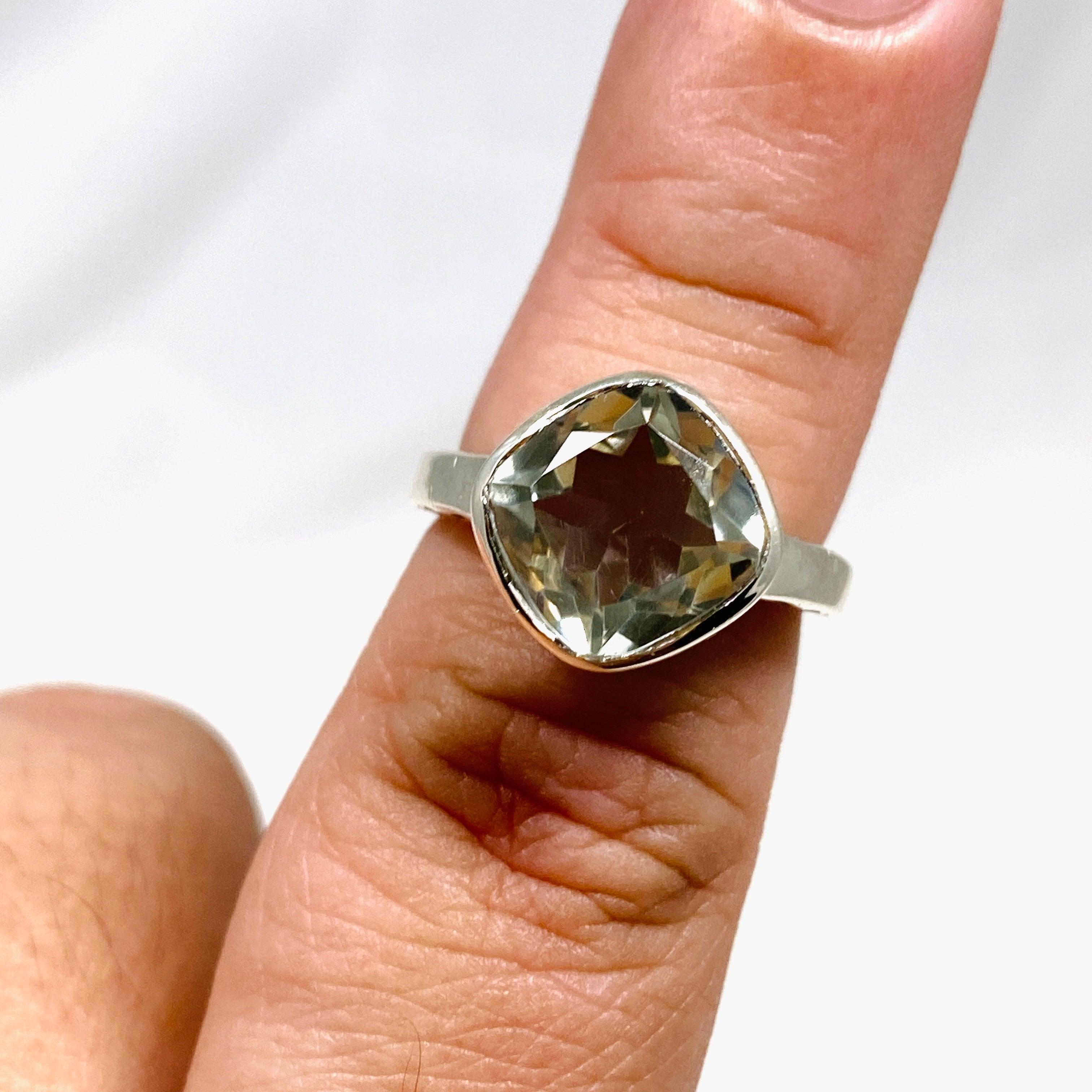 Prasiolite Boho Style Square Ring R3911 - Elegant Green Gemstone Jewelry for Women, Perfect for Boho Fashion & Everyday Wear