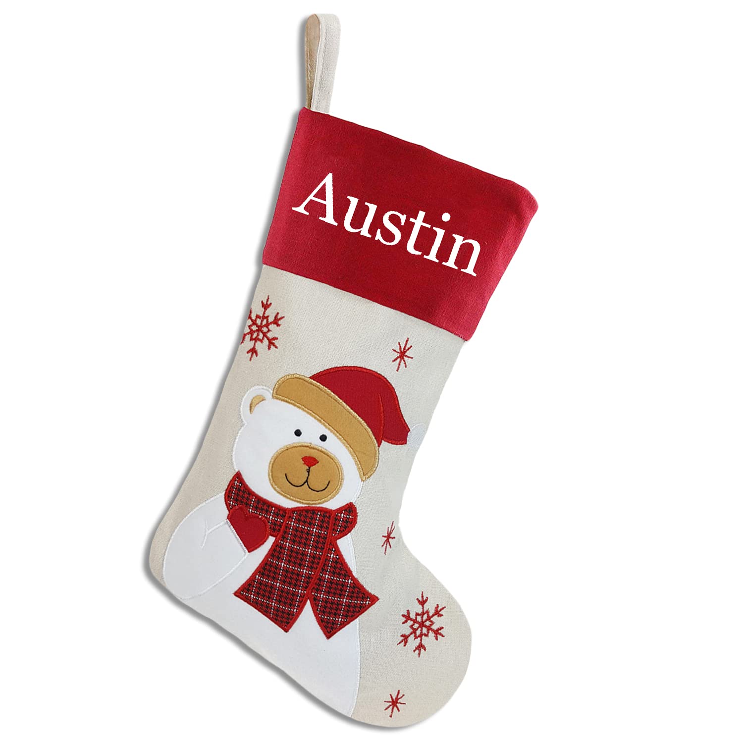 Personalized Christmas Stockings with Embroidered Names - Custom Holiday Gift Bags & Stocking Holders (8 Colors, Bear Design) for Fireplace Decor, Family Gifts & Festive Home Decorations
