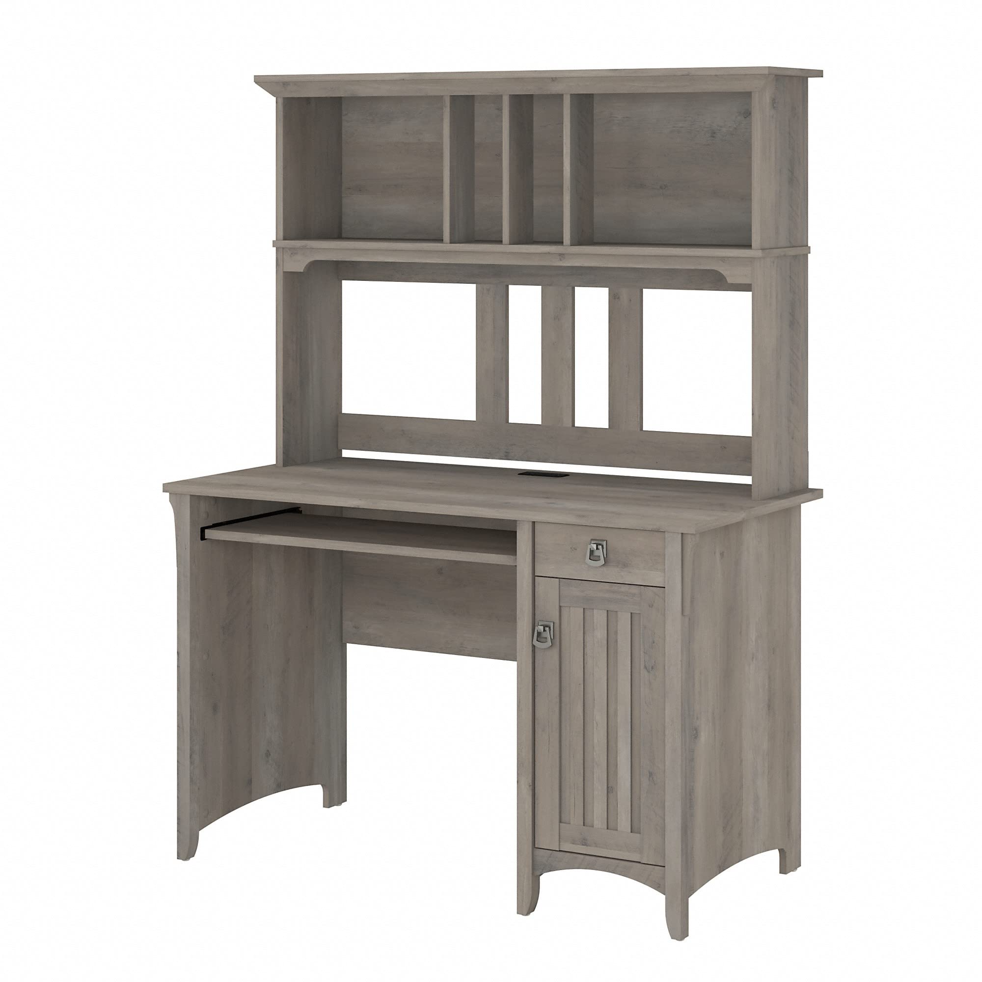 Bush Furniture Salinas Computer Desk with Hutch - Modern Driftwood Gray Study Table with Drawers, Cabinets & Pullout Keyboard Tray | Home Office Desk with Storage for Small Spaces | Perfect for Remote Work, Online Classes & Gaming Setup