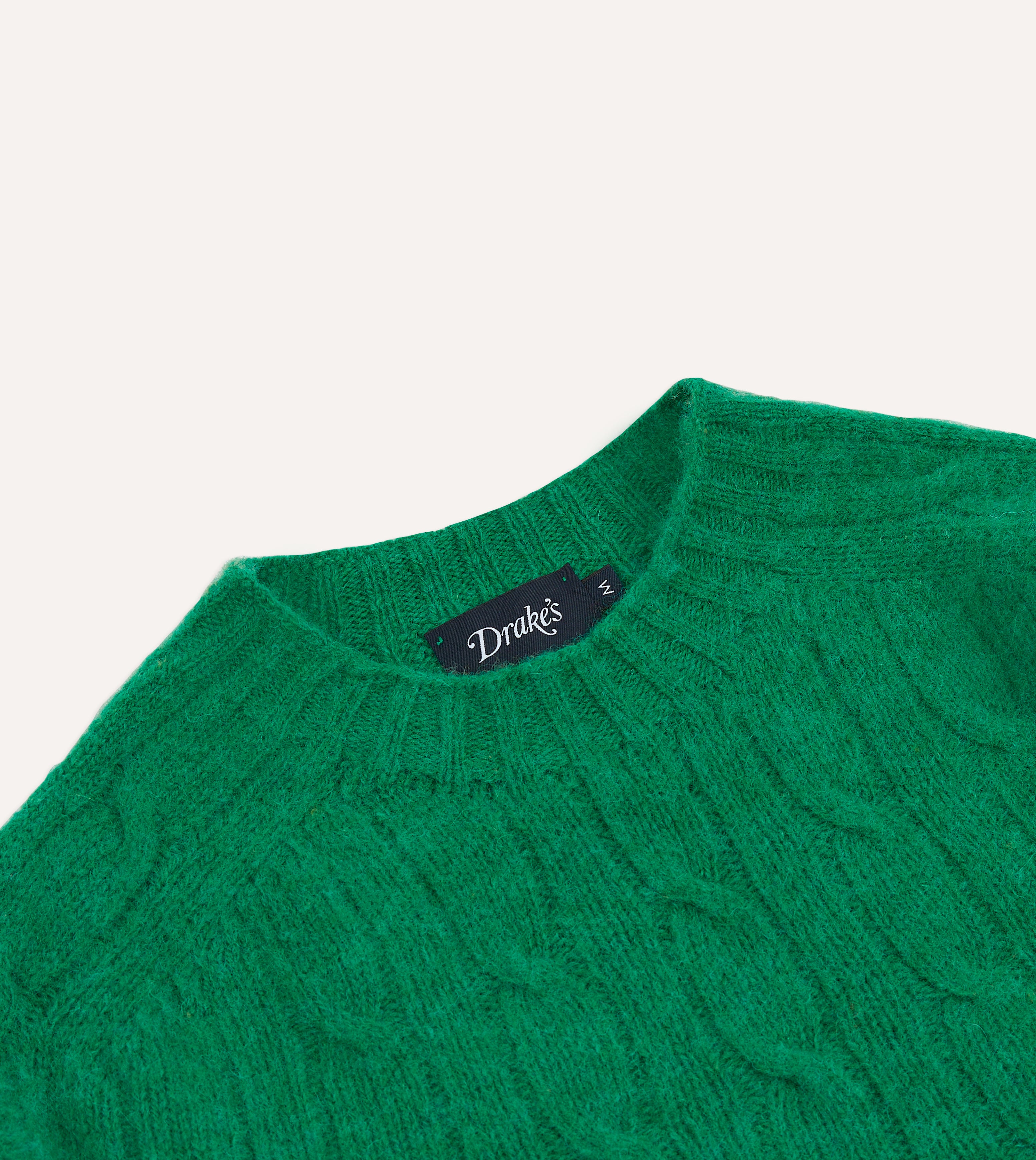 Green Brushed Shetland Cable Knit Crew Neck Sweater | Soft Wool Pullover for Women & Men | Perfect for Winter, Fall & Casual Outfits
