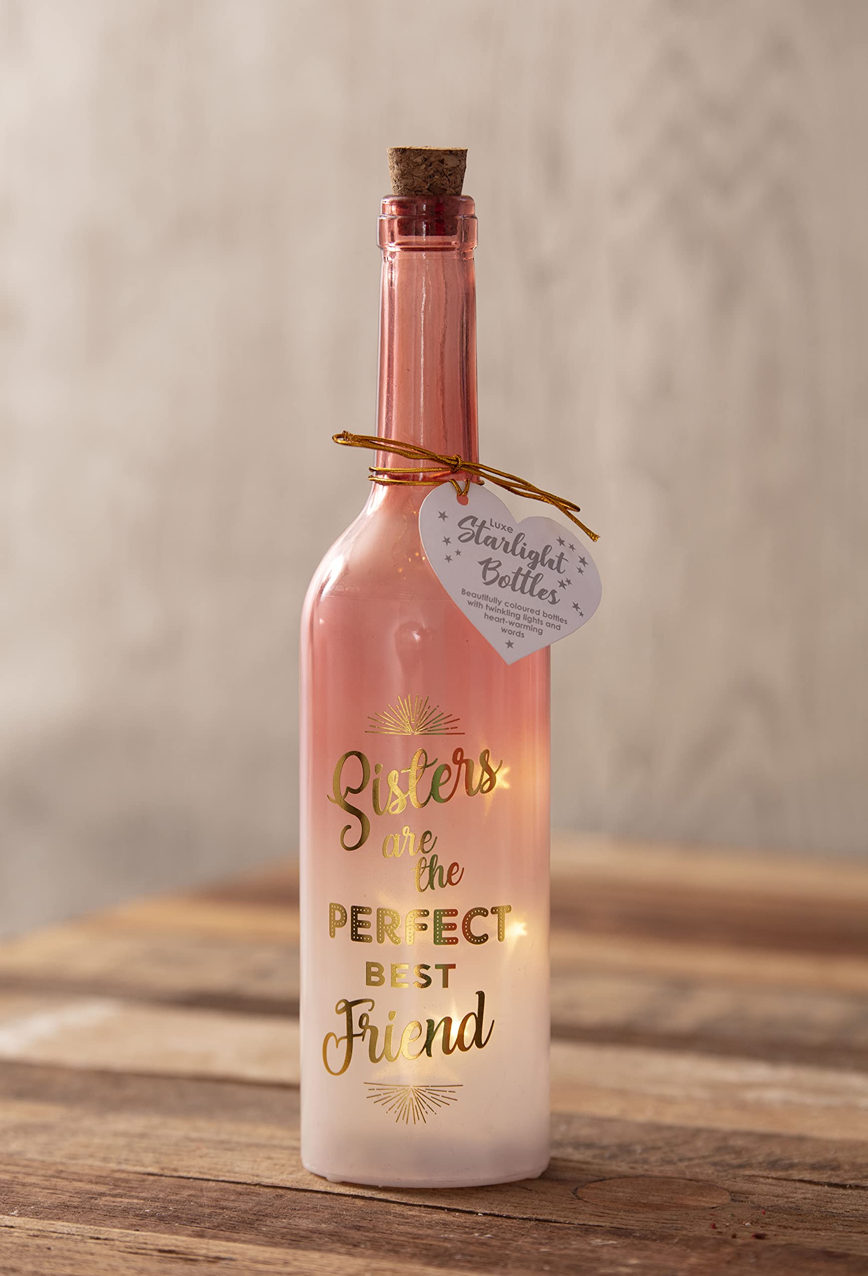 Boxer Gifts Sisters Best Friend Light-Up LED Starlight Bottle - Soft Coral, Perfect Birthday Gift for Sister, Bedroom Night Light for Kids & Teens