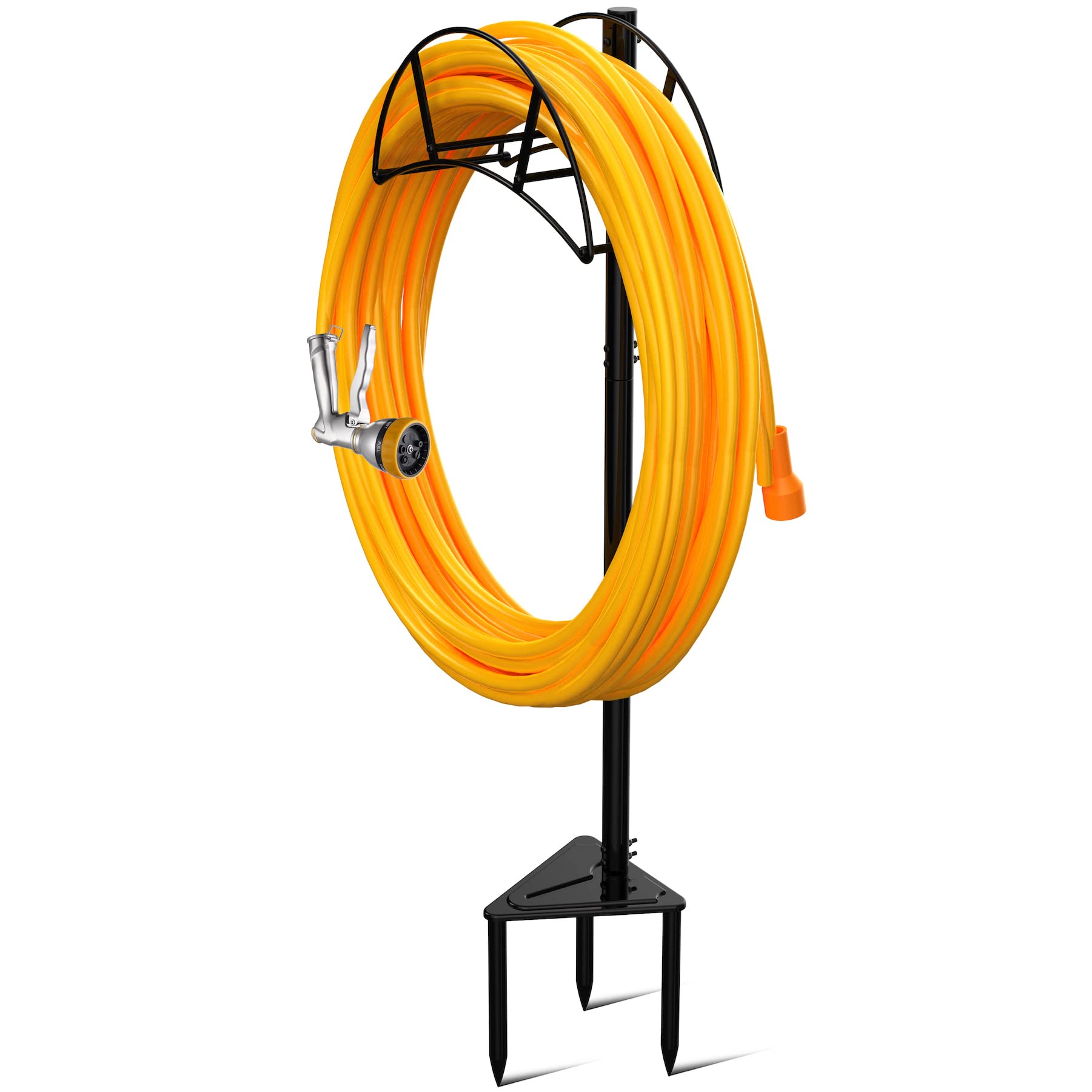 Suchek Heavy Duty Metal Garden Hose Holder Stake - Freestanding In-Ground Water Hose Stand & Organizer for Outdoor Yard Use (Black) - Perfect for Lawn, Garden, and Backyard Watering