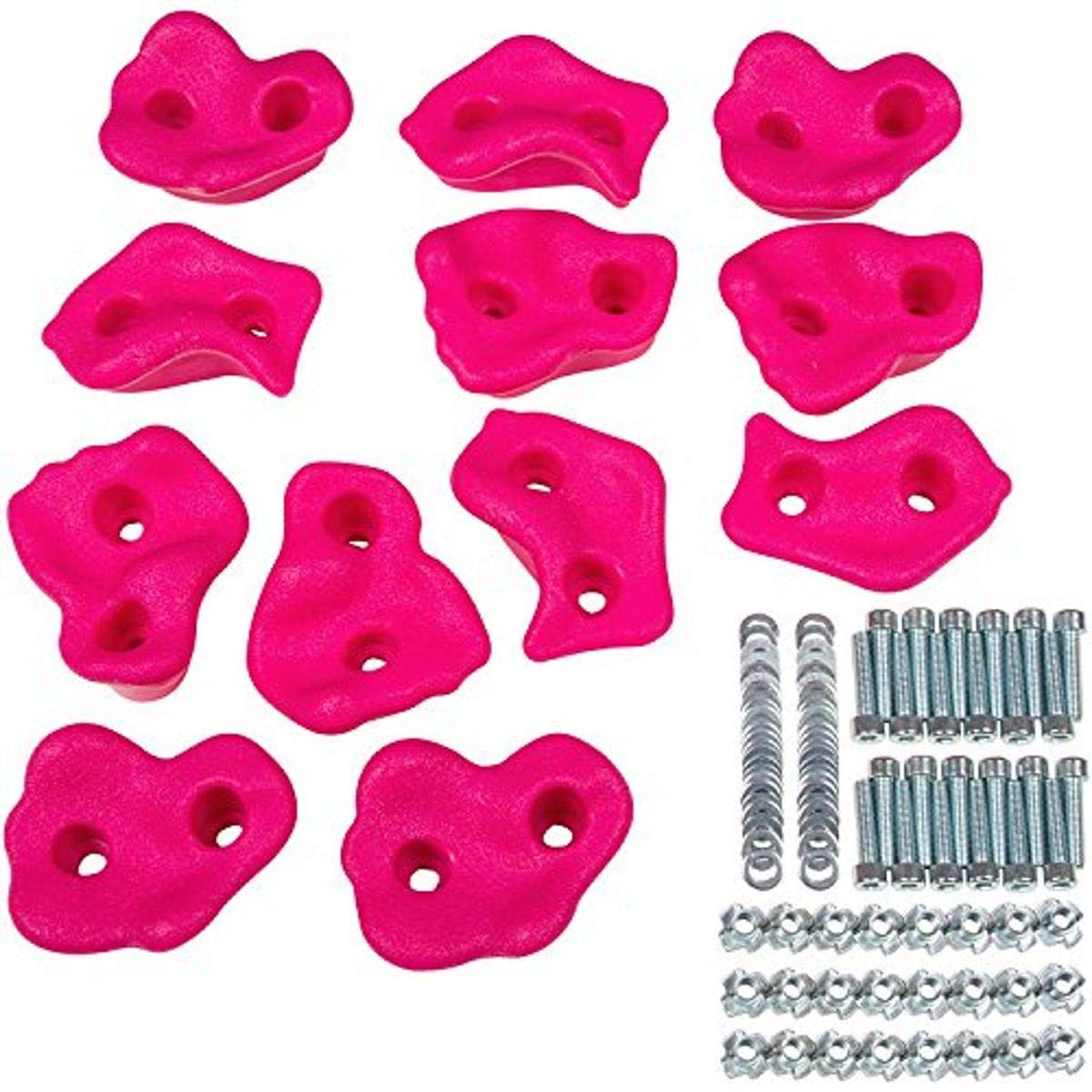 Premium Pink Rock Climbing Holds for Swing Sets - Large Textured Grips with SSS Logo Sticker (12-Piece Set) - Perfect for Kids Outdoor Playgrounds, Backyard Climbing Walls & Adventure Courses