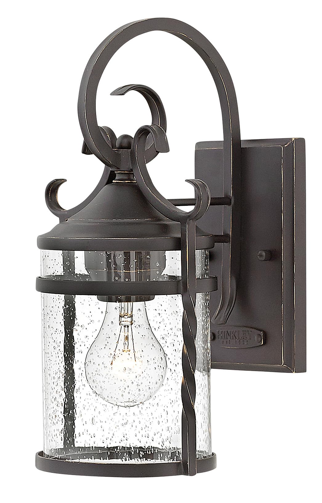 Hinkley Casa Small Wall Mount Outdoor Lantern - Aluminum with Clear Seedy Glass & Wrought Iron Details - Hand Forged Scrolling Design in Olde Black Finish - Perfect for Porch, Patio, Garden and Entryway Lighting