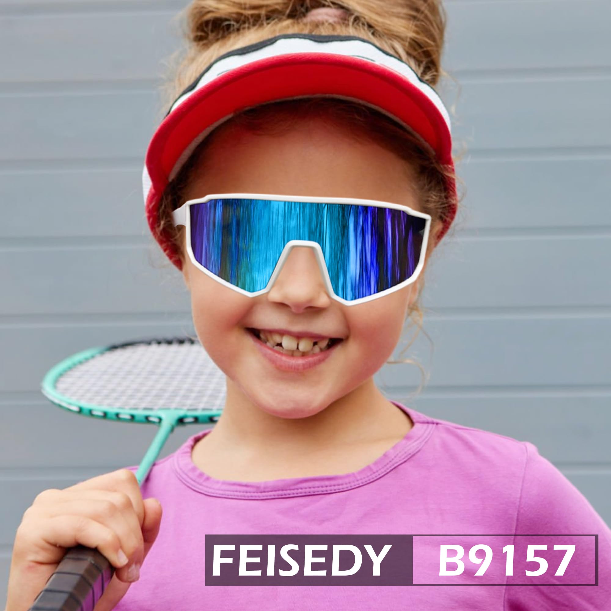 FEISEDY Kids Sunglasses for Boys & Girls - UV400 Protection Baseball Sports Sunglasses for Youth Cycling, Softball, Running - Perfect for Outdoor Activities, Beach, and Summer Play B9157