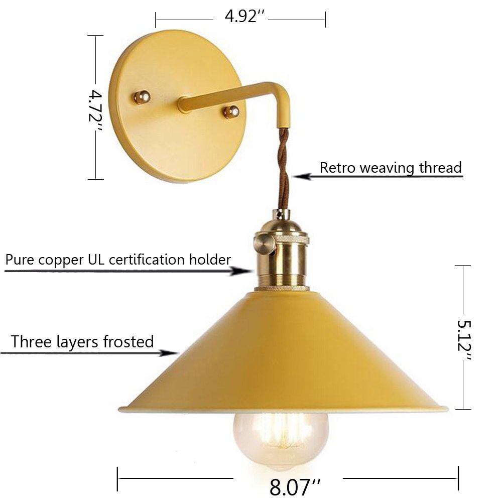 Kiven Modern Dimmable Wall Sconce - Adjustable Yellow Bedside Reading Light with Copper Lamp Holder, Frosted Smooth Surface for Hallway, Corridor & Bathroom Vanity Lighting | Perfect for Bedrooms, Living Rooms and Home Decor