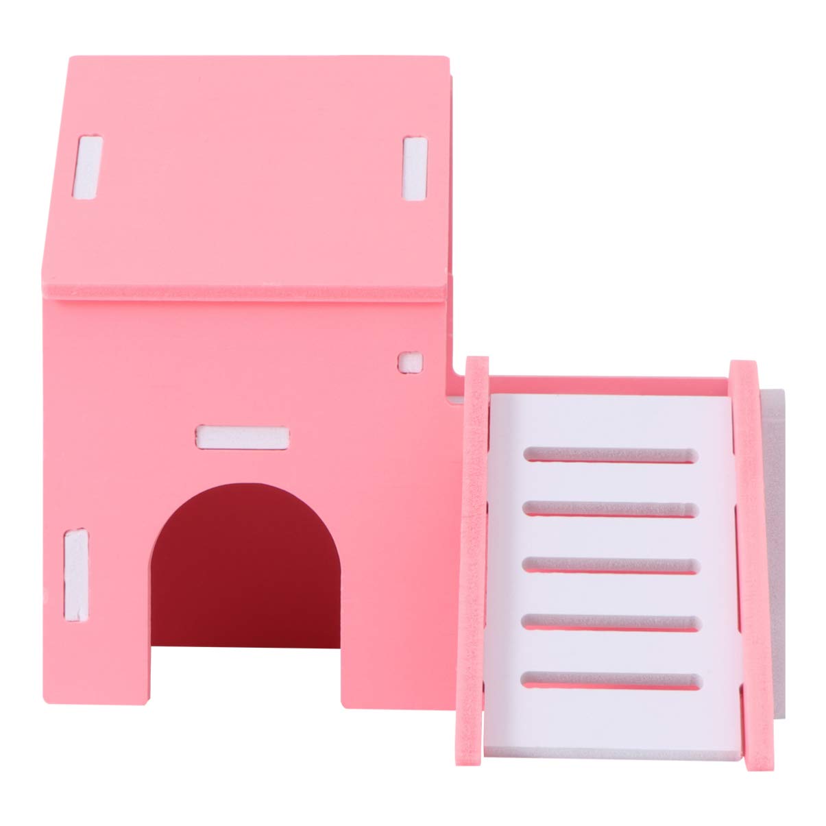 POPETPOP Wooden Hamster House & Hideout - Double-Deck Ladder Villa for Gerbils, Small Pets - Cozy Sleeping & Hiding Habitat for Hamsters, Mice, Dwarf Rabbits - Perfect for Cage Decoration & Pet Playtime