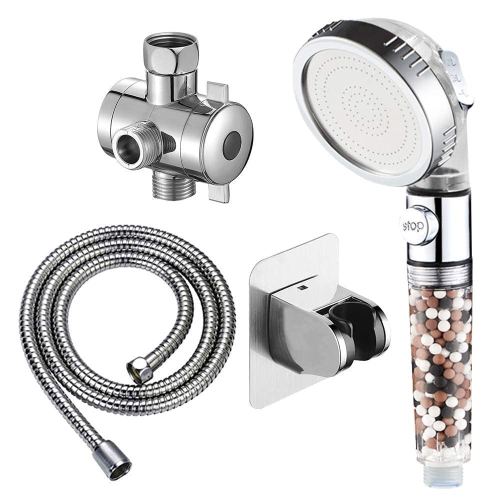 KAIYING Filtered Ionic Shower Head with On/Off Switch - Chrome & Clear Showerhead Set with Bracket, Hose & Diverter Valve - Handheld & Fixed Showerhead Combo for Hard Water & Skin Care - Perfect for Bathroom Renovation & Spa-Like Shower Experience