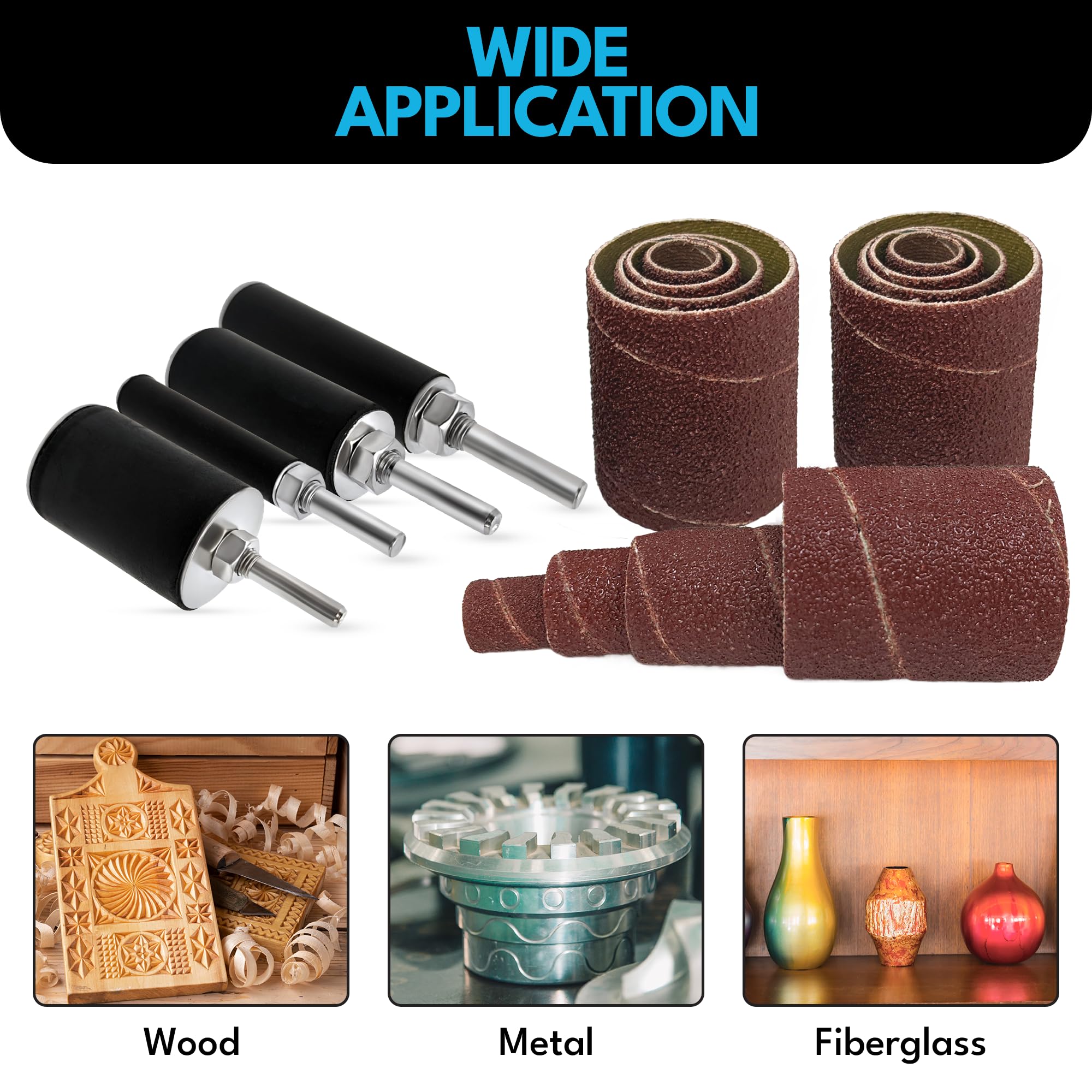 LINE10 Tools 28-Piece Sanding Drum and Sleeves Set - 2-inch Extra Long Surface, 1/4-inch Shank with 60/80/120/240 Grits - Compatible with Drill, Drill-Press & Die-Grinder - Perfect for Woodworking, Metal Polishing & DIY Projects