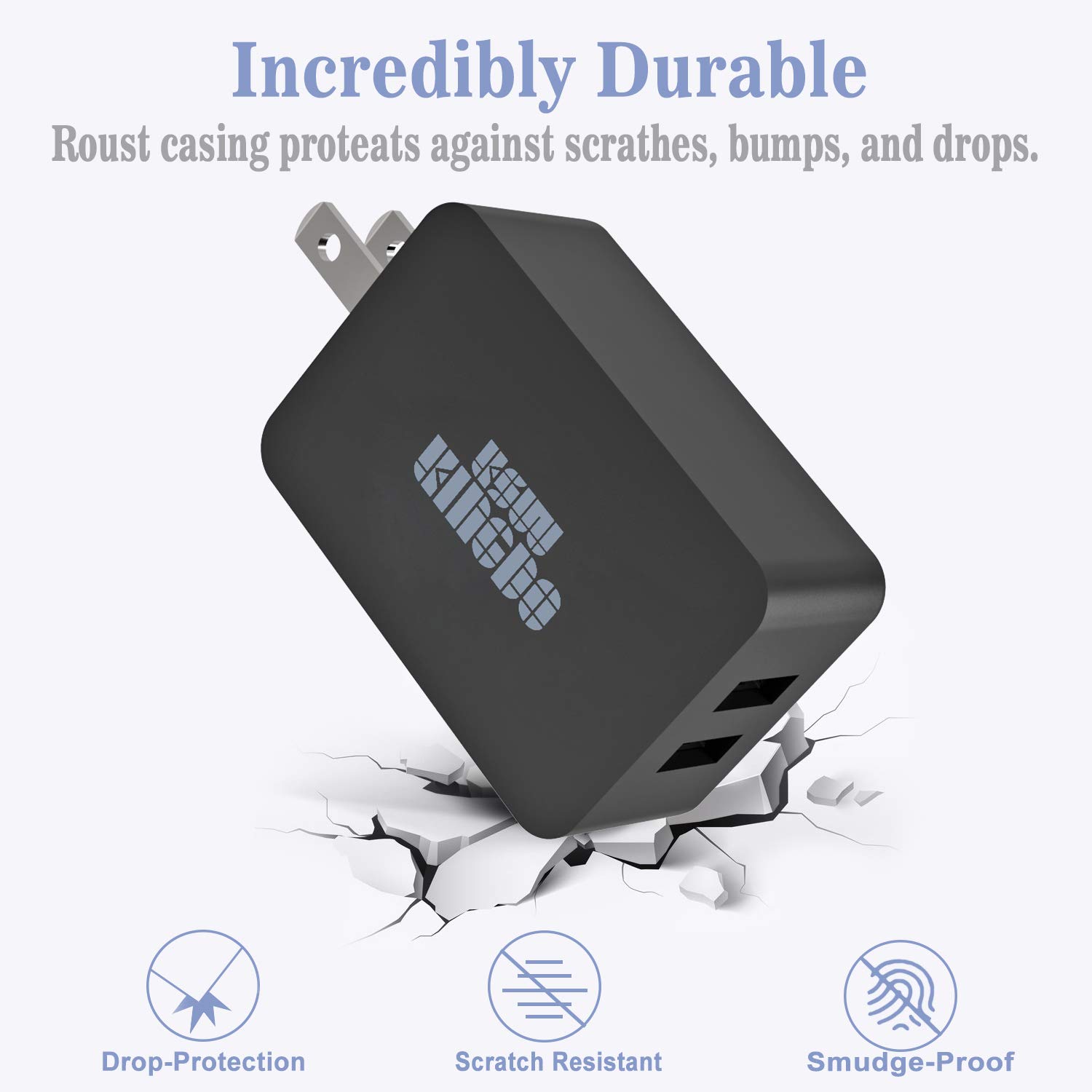 Fast Charging Micro USB Wall Charger with 6.6FT Cable - Dual Port USB Adapter for Samsung Galaxy S7/S6/J8/J7/Note 5, Kindle, LG, PS4, Camera - Perfect for Home, Office & Travel (Black)