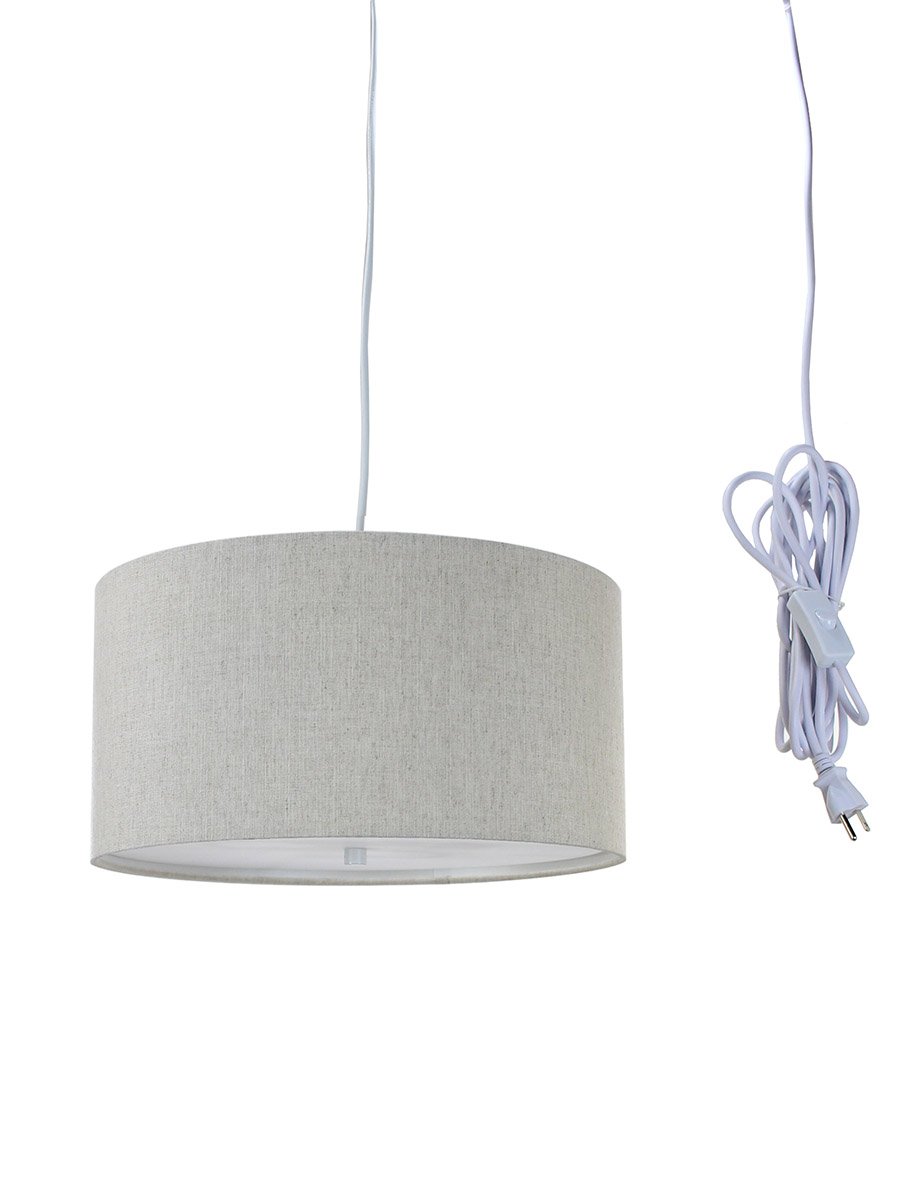 HomeConcept 2-Light Plug-in Swag Pendant with Diffuser - 14 Inch Textured Oatmeal Finish & White Cord | Perfect for Kitchen Island, Dining Room, or Bedroom Lighting