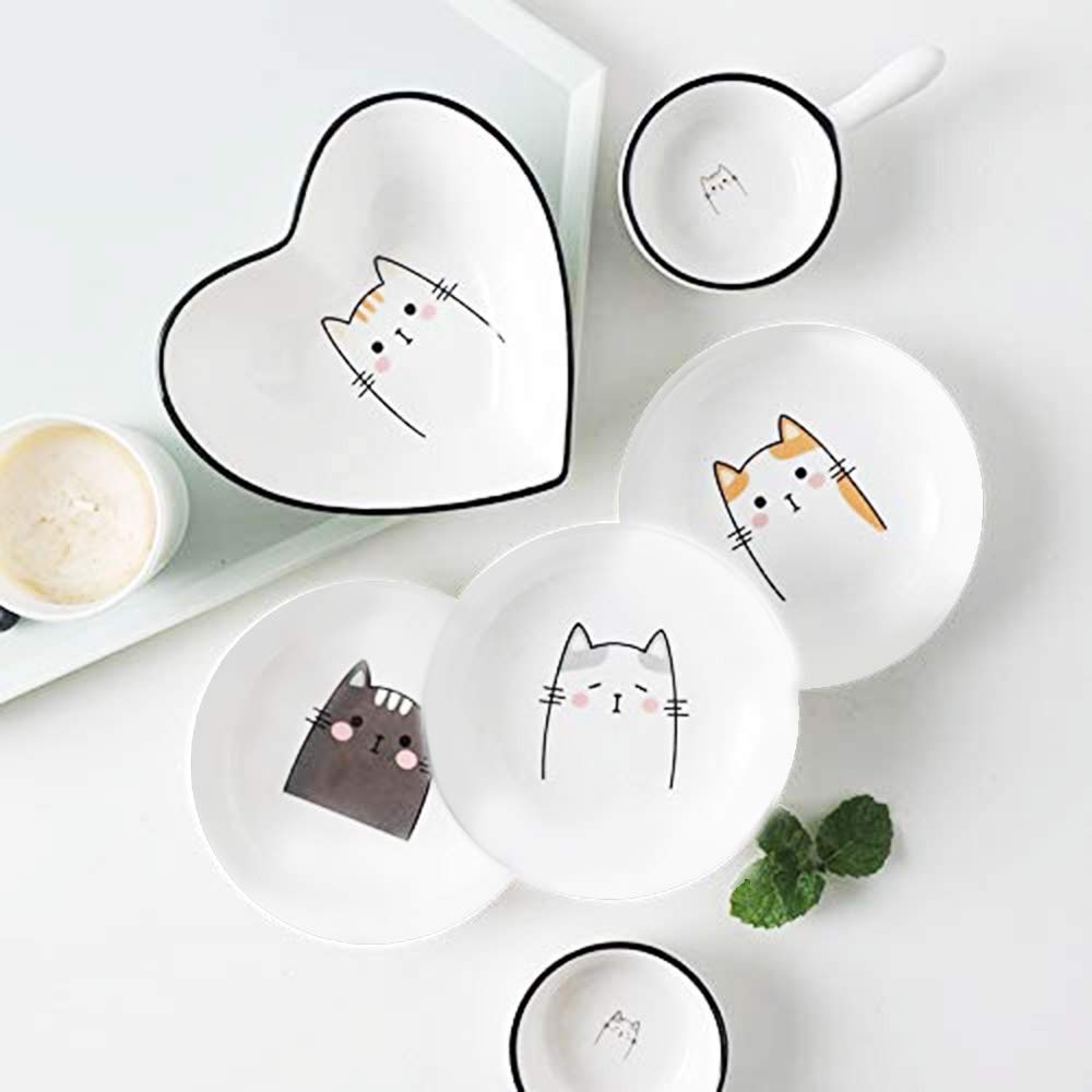 4-Piece Ceramic Cat-Shaped Condiment Dishes for Appetizers, Sauces & Seasonings - Perfect for Dinner Parties, Sushi, and Small Bites Serving
