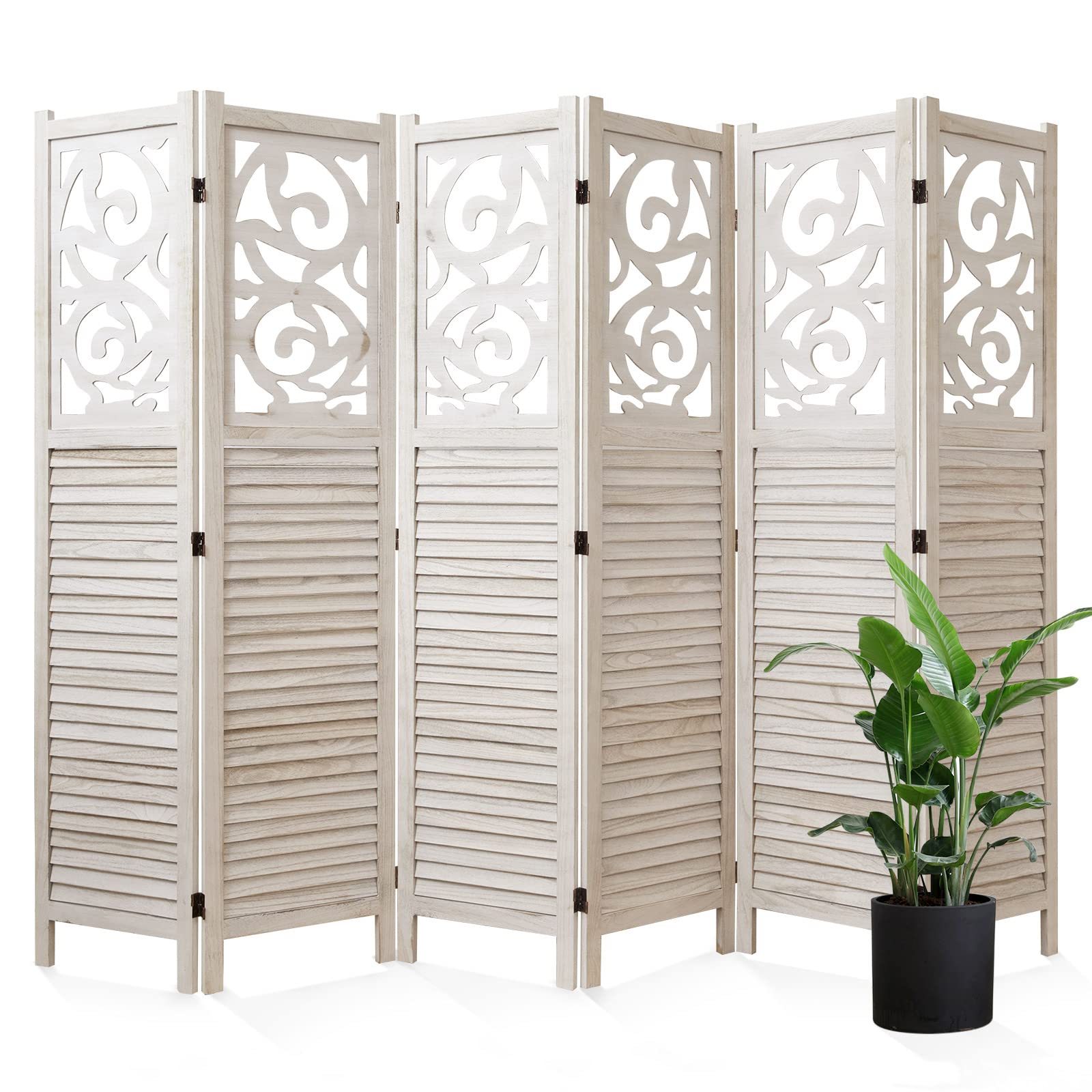 Wooden Room Divider Screen - 6 Panel Folding Partition for Home, Office, Garden & Terrace | 67x90 Inches Portable Wall Divider (White) | Perfect for Privacy, Space Separation & Decoration